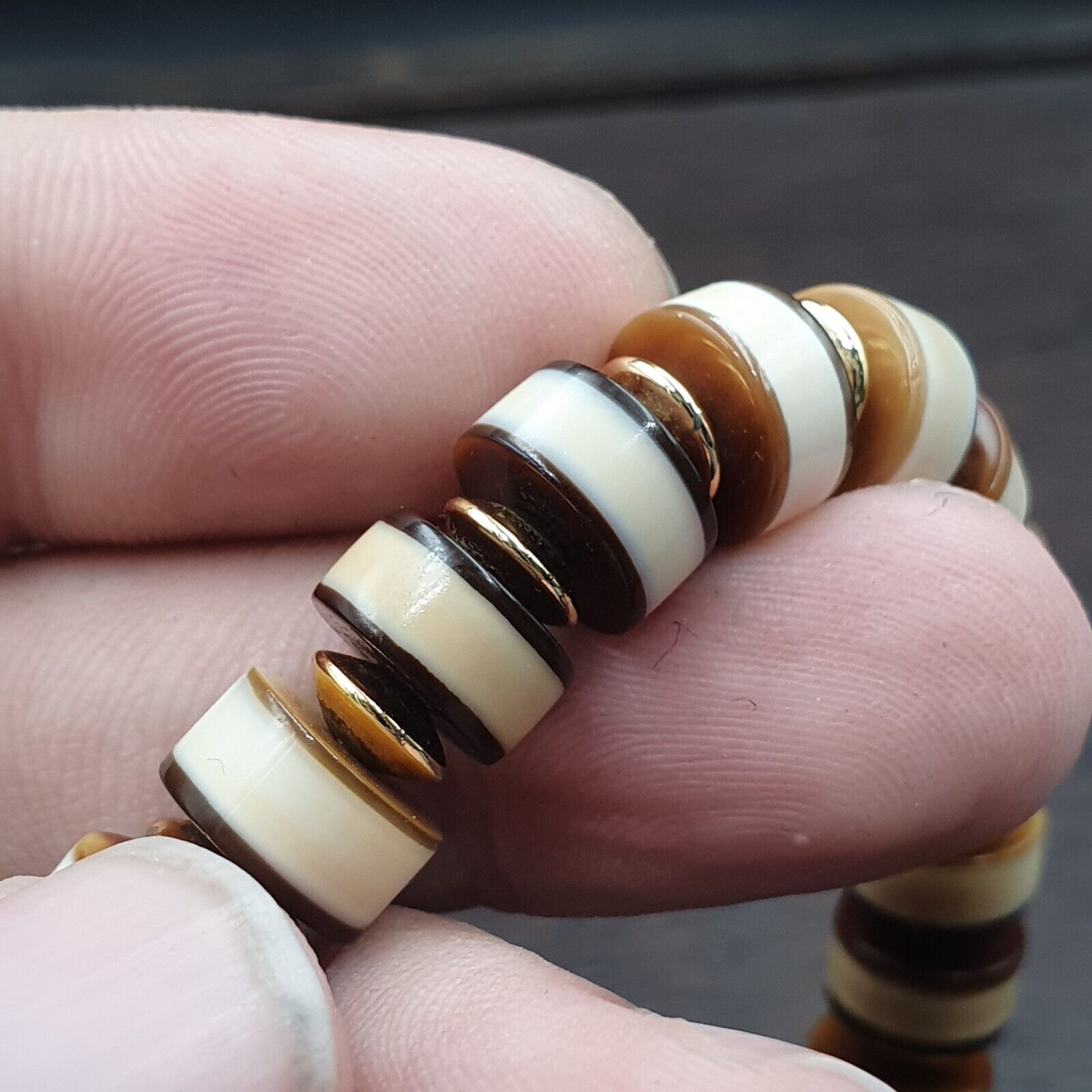 Antique Old Dzi Yemeni Banded Agate Beads Bracelet