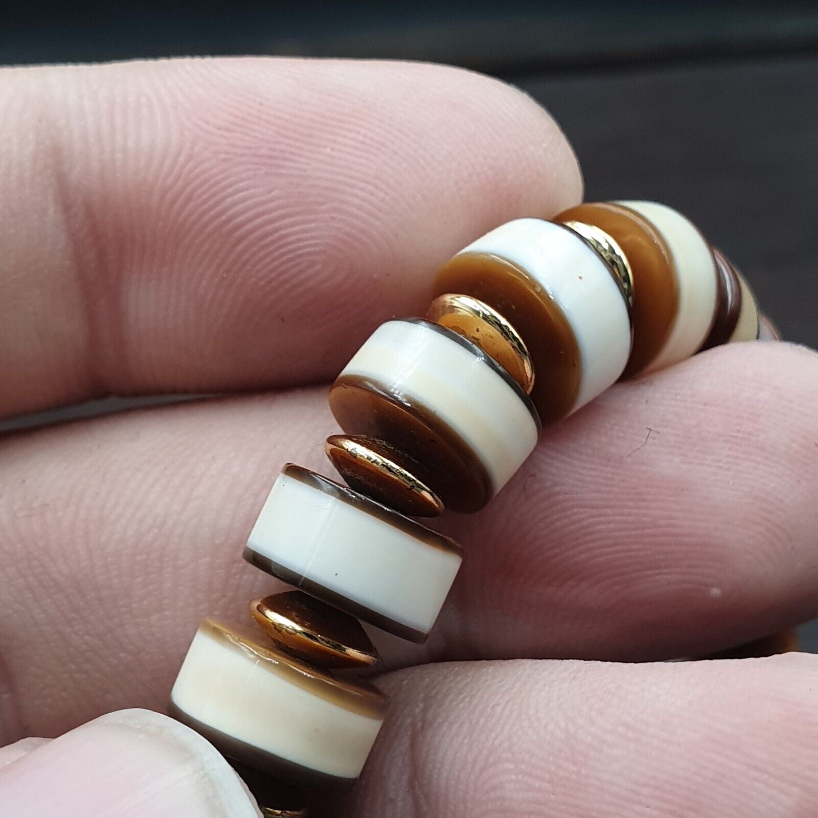 Antique Old Dzi Yemeni Banded Agate Beads Bracelet