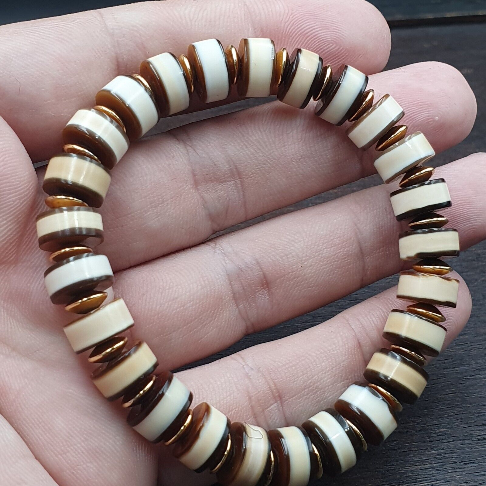 Antique Old Dzi Yemeni Banded Agate Beads Bracelet