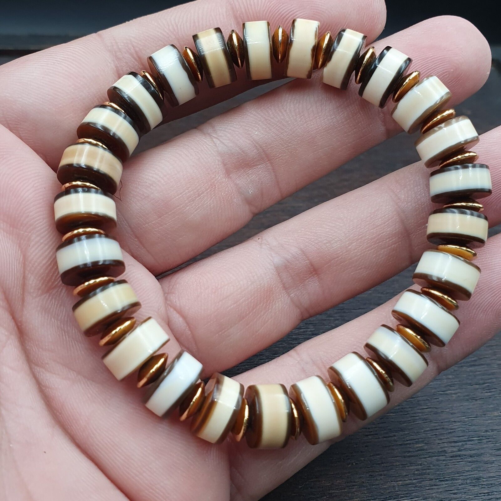 Antique Old Dzi Yemeni Banded Agate Beads Bracelet