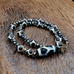 Dzi Agate Beads Vintage Himalayan Indo Tibetan Eye Beads Necklace