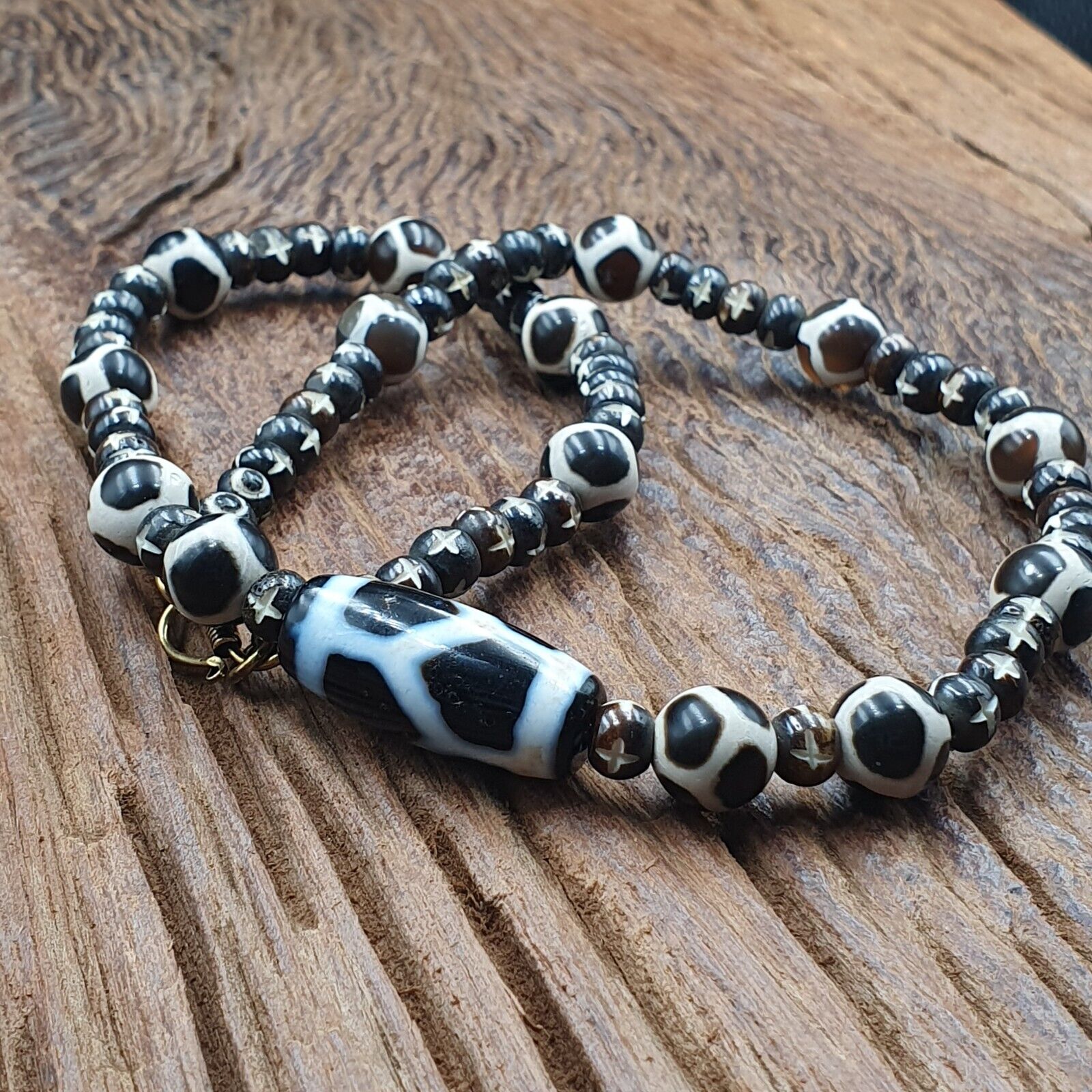 Dzi Agate Beads Vintage Himalayan Indo Tibetan Eye Beads Necklace