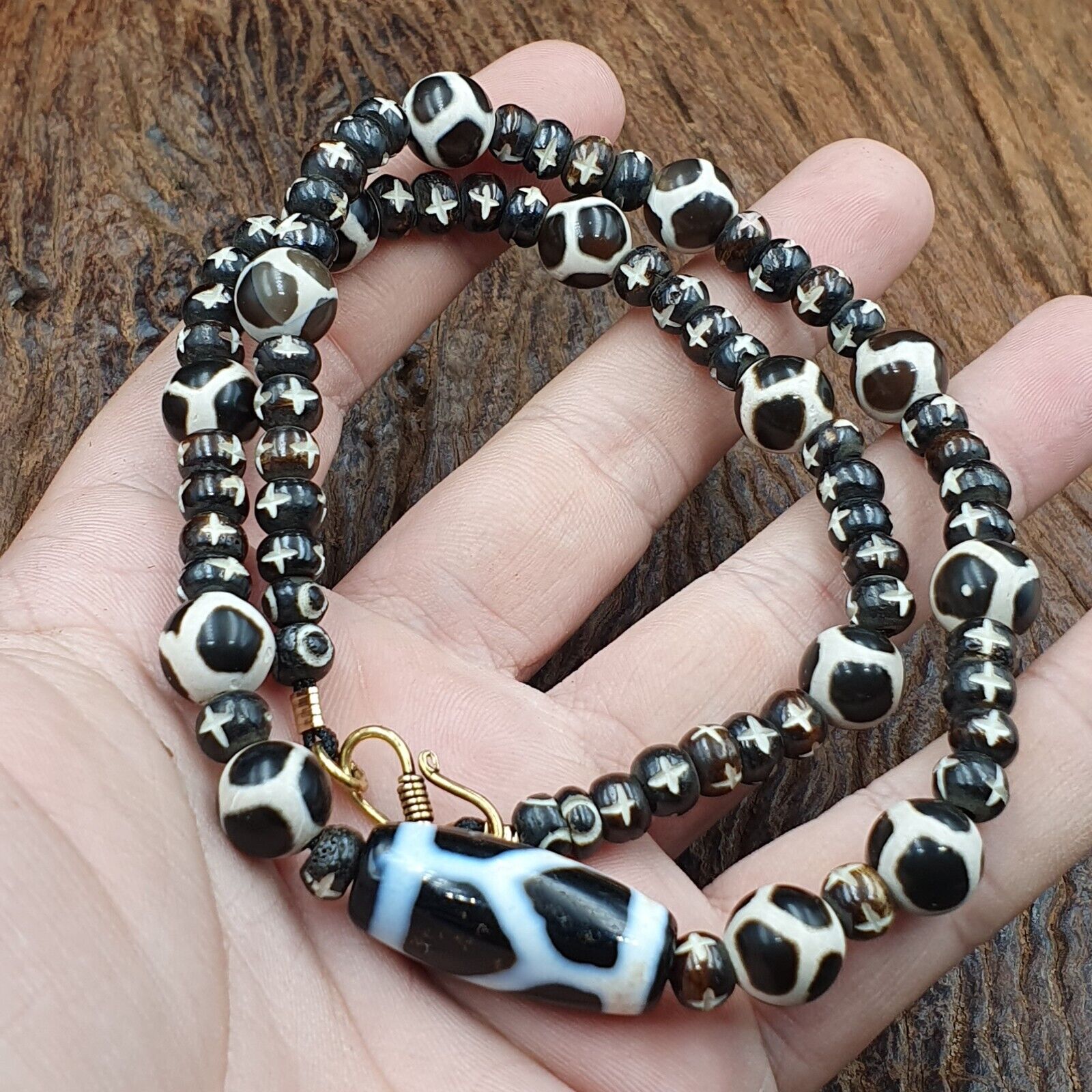 Dzi Agate Beads Vintage Himalayan Indo Tibetan Eye Beads Necklace