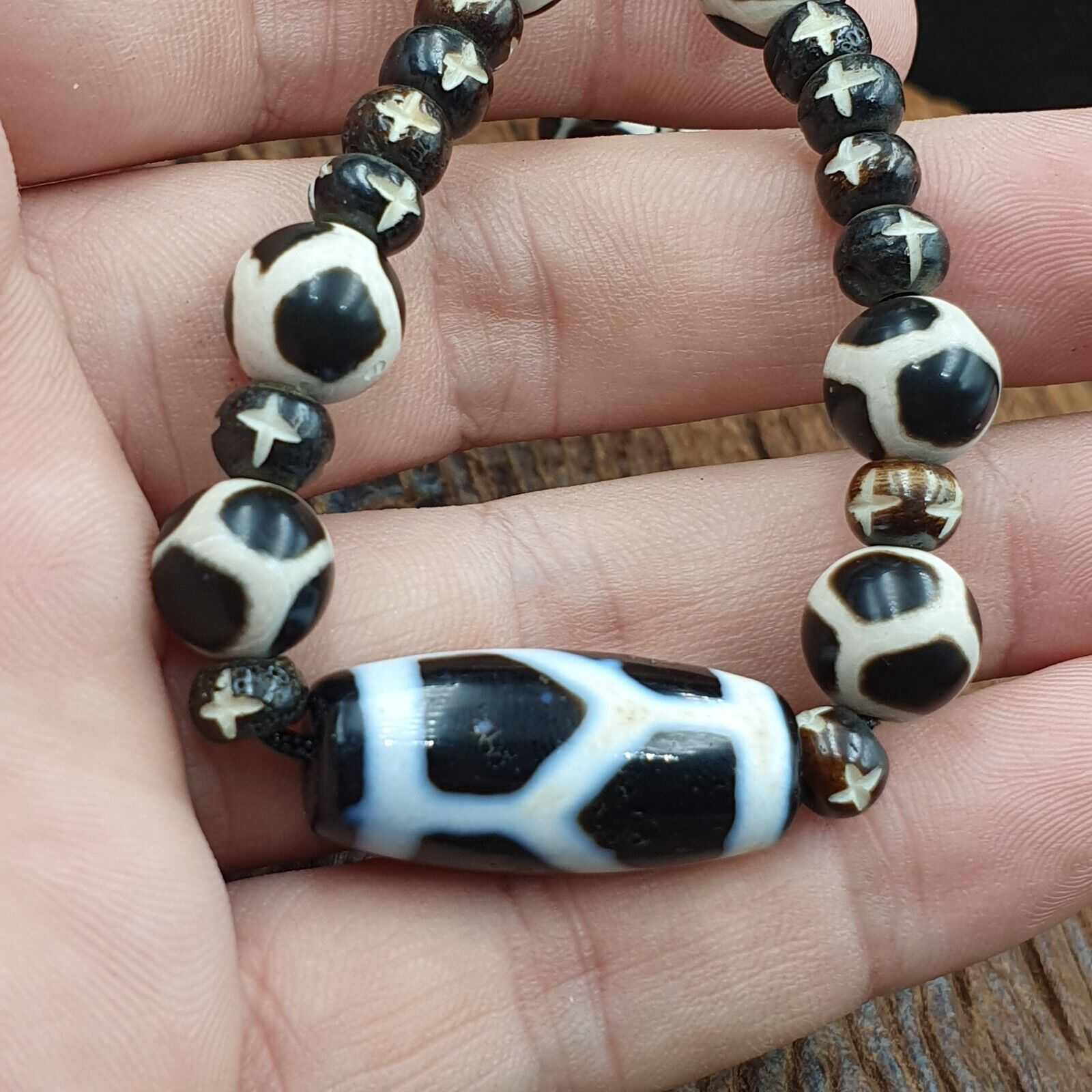 Dzi Agate Beads Vintage Himalayan Indo Tibetan Eye Beads Necklace