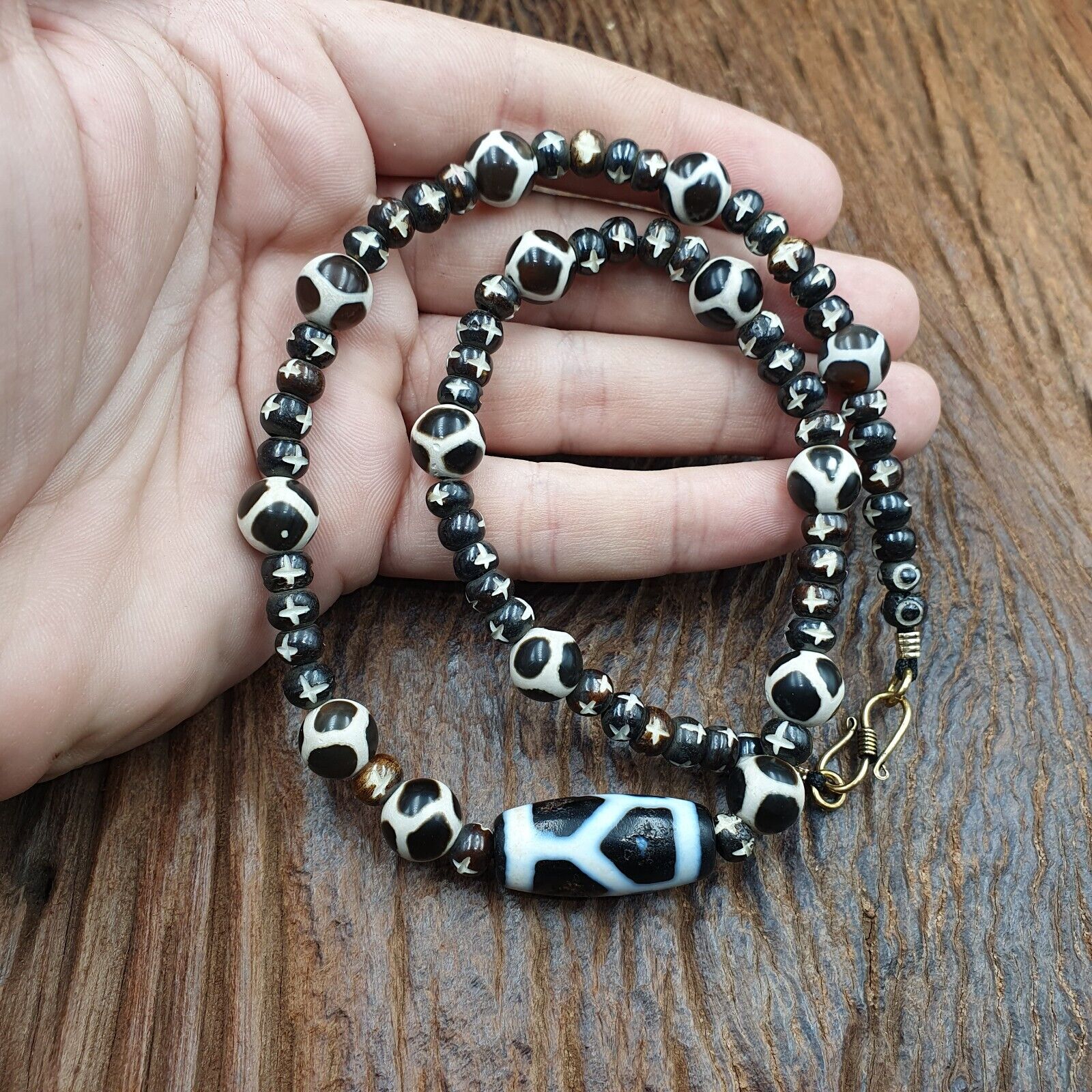 Dzi Agate Beads Vintage Himalayan Indo Tibetan Eye Beads Necklace