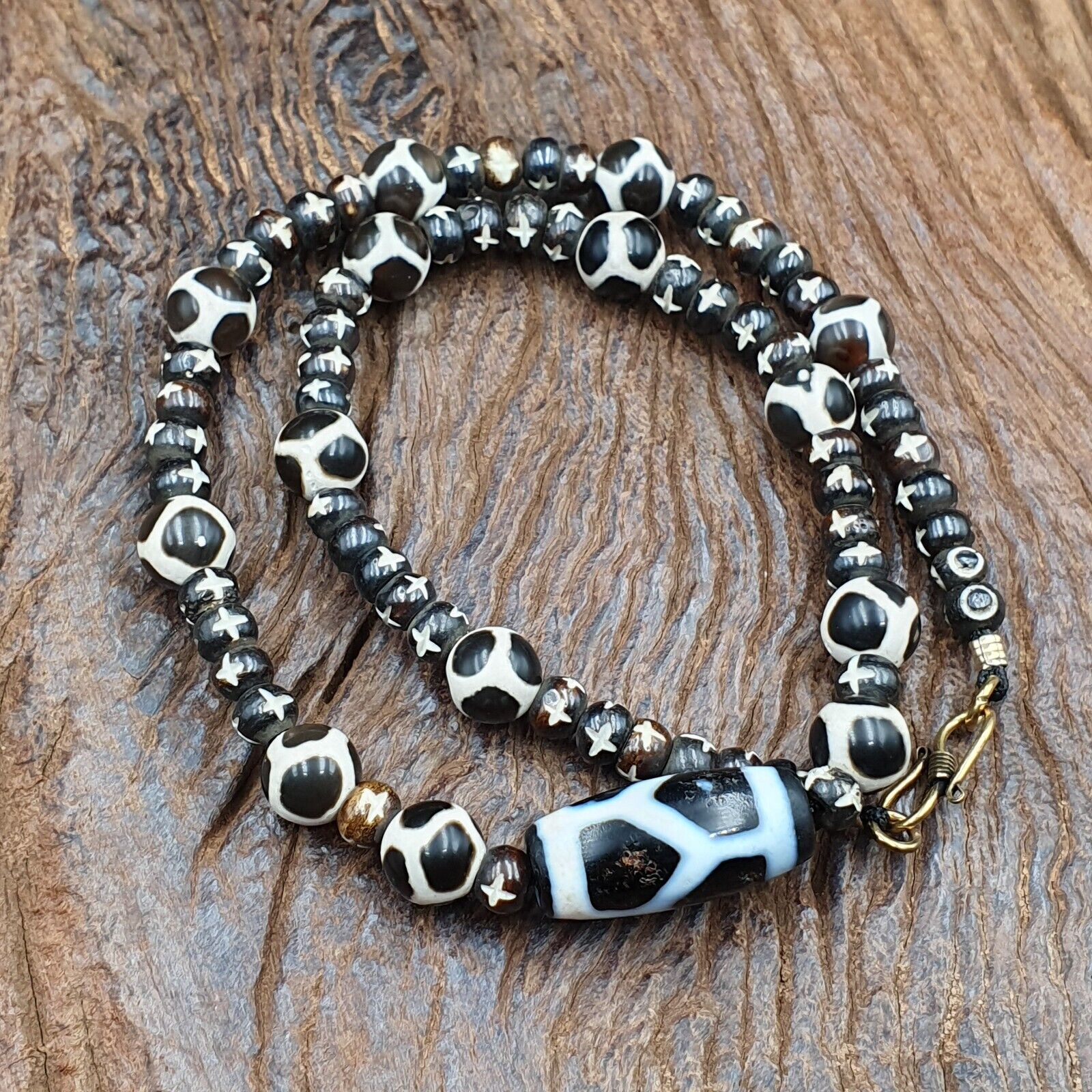 Dzi Agate Beads Vintage Himalayan Indo Tibetan Eye Beads Necklace