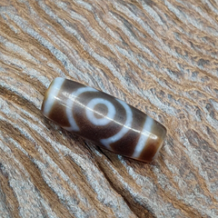 Vintage Old Tibetan 3 eyes in eye Dzi Bead Amulet  circle Eyes