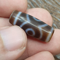 Vintage Old Tibetan 3 eyes in eye Dzi Bead Amulet  circle Eyes