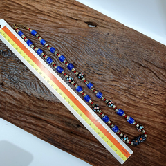 Vintage Venetian Style Trade Skunk Blue Chevron and jade Beads Strand H-9B