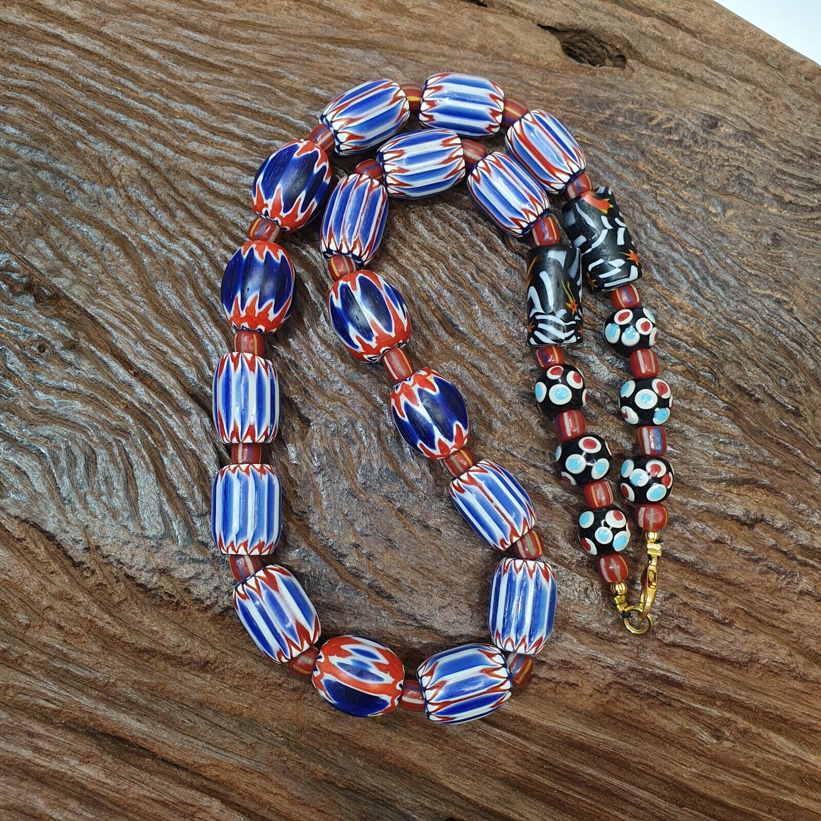 Antique Venetian inspired Trade African Blue Glass Chevron Beads Strand NCH-1B