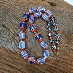 Antique Venetian inspired Trade African Blue Glass Chevron Beads Strand NCH-1B