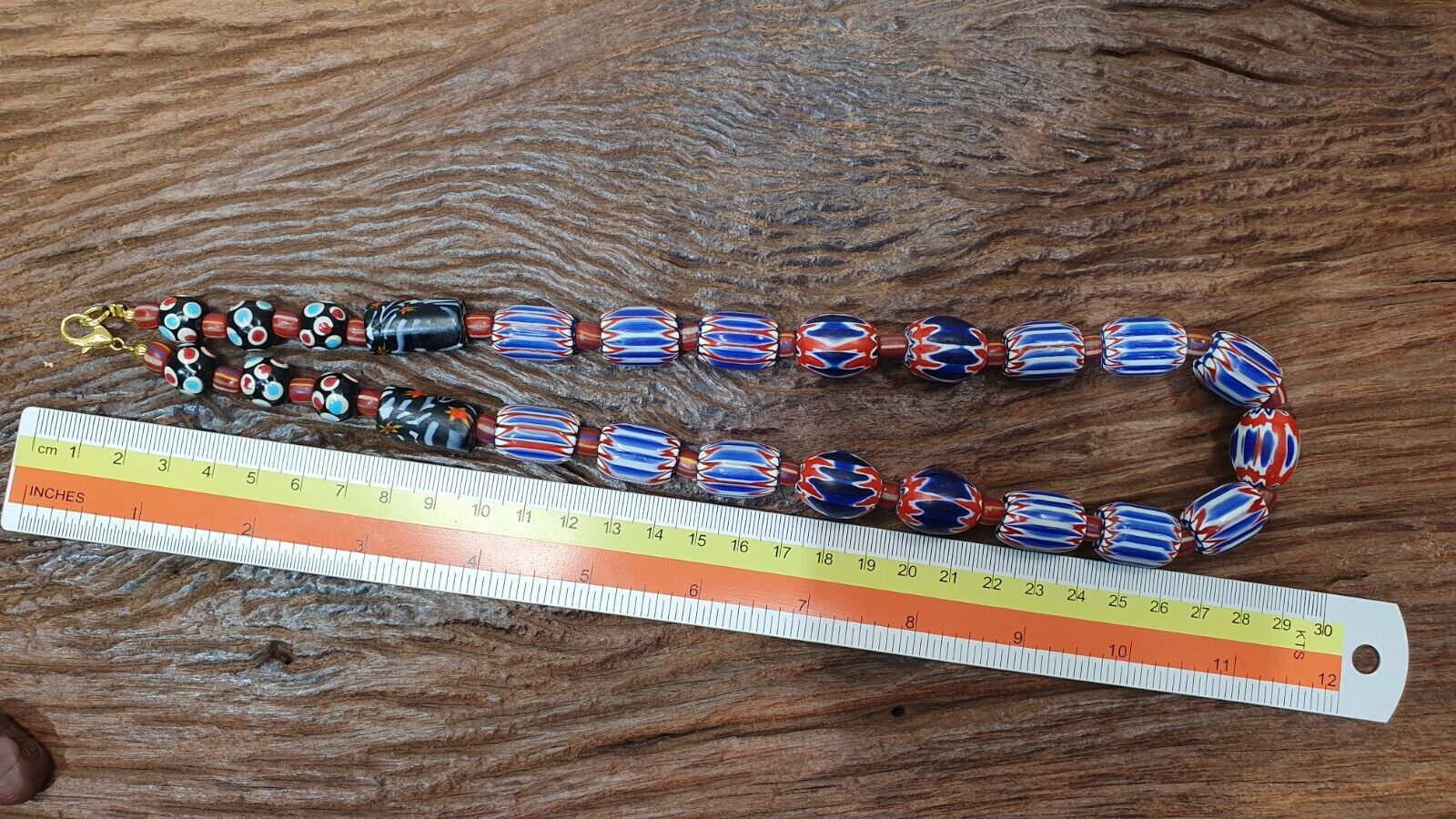 Antique Venetian inspired Trade African Blue Glass Chevron Beads Strand NCH-1B