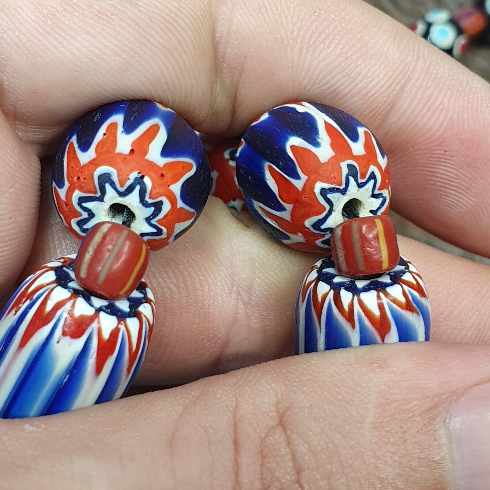 Antique Venetian inspired Trade African Blue Glass Chevron Beads Strand NCH-1B