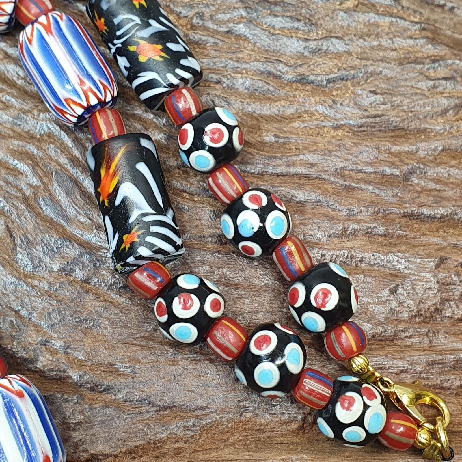 Antique Venetian inspired Trade African Blue Glass Chevron Beads Strand NCH-1B