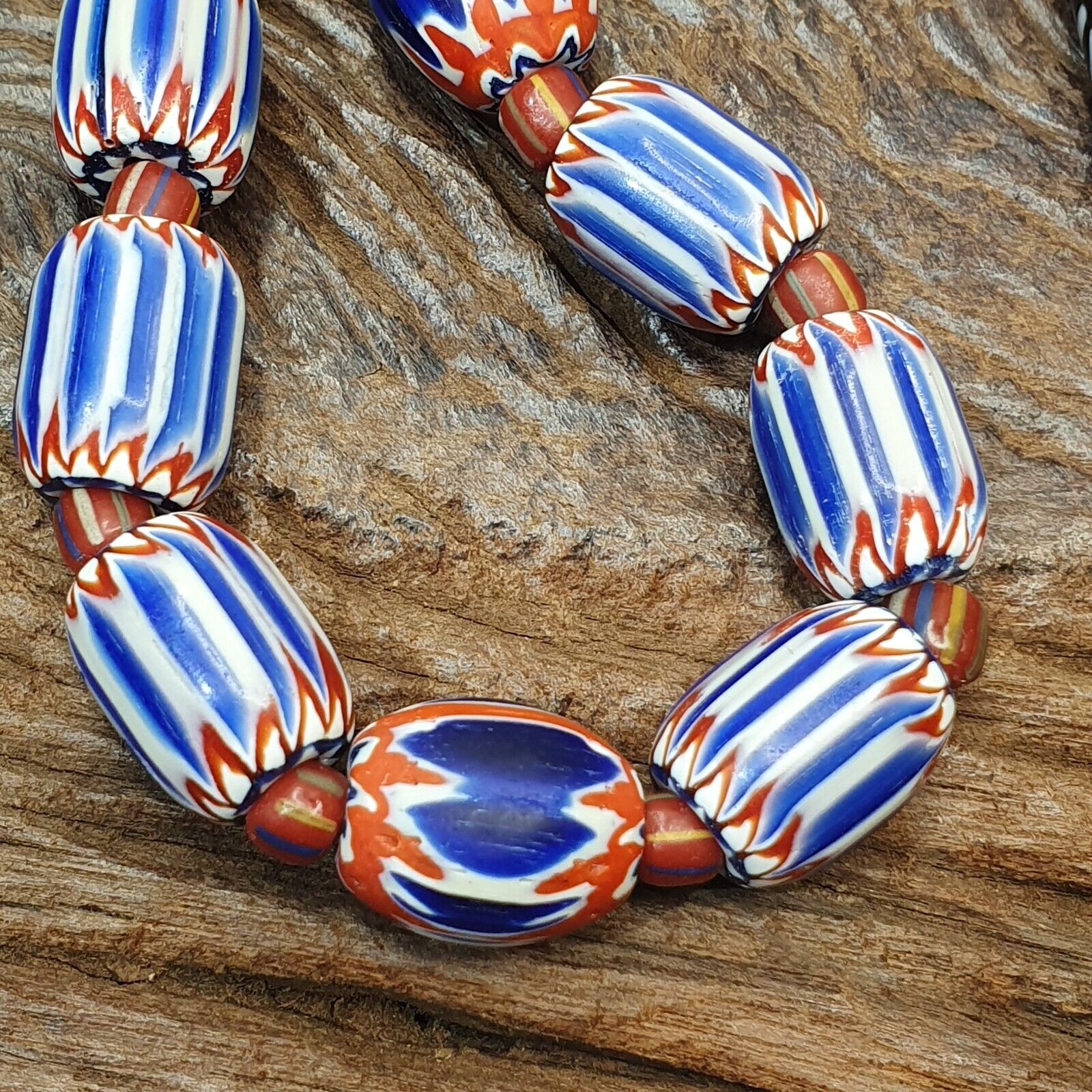 Antique Venetian inspired Trade African Blue Glass Chevron Beads Strand NCH-1B