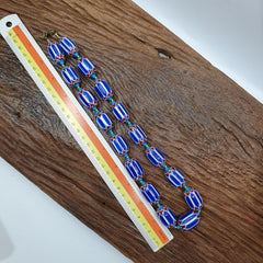 H-3B Venetian inspired Trade Blue Chevron and whiteheart Beads Strand