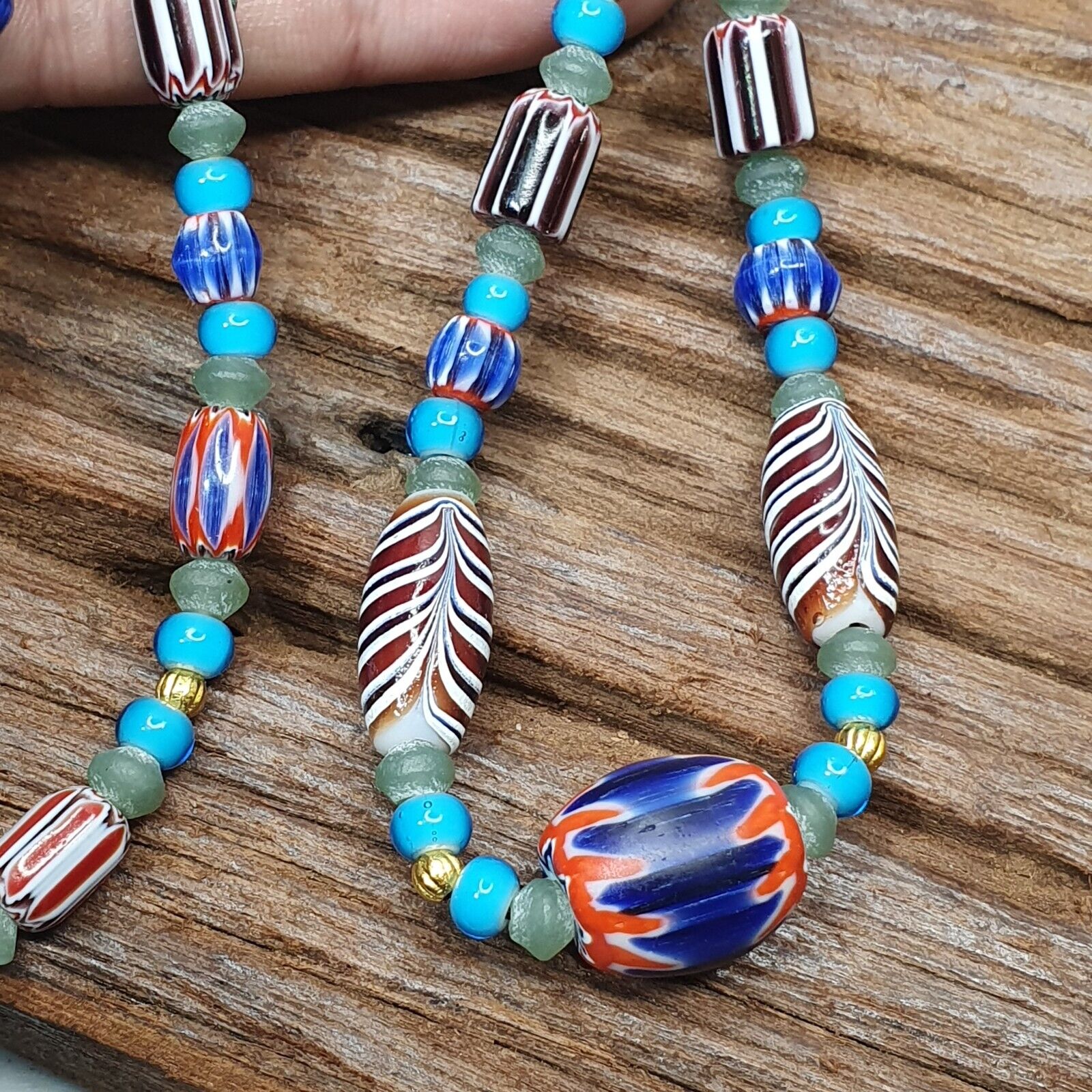 Vintage Chevron, jade, White heart, Feather Beads Strand H-11B