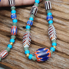Vintage Chevron, jade, White heart, Feather Beads Strand H-11B