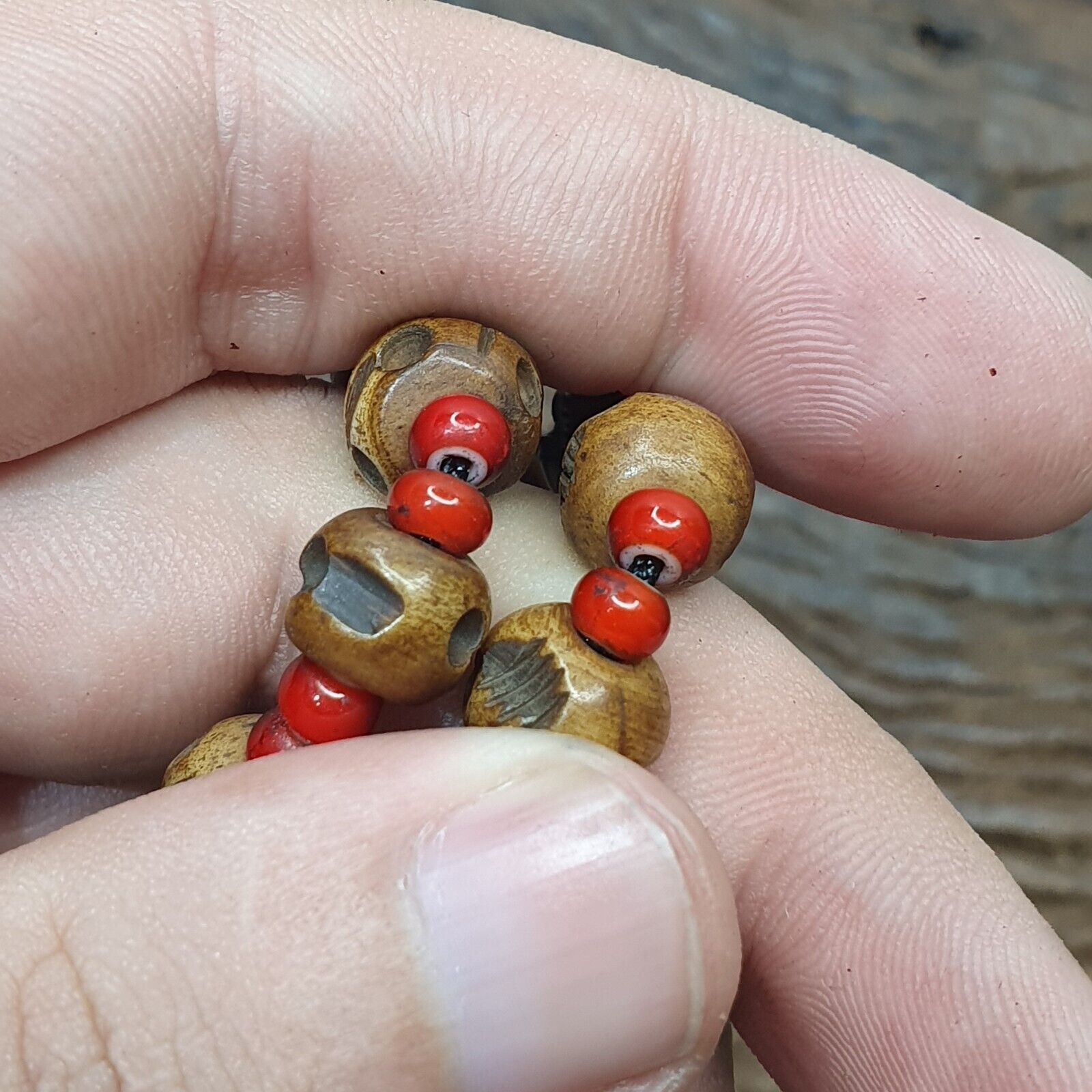 Antique Vintage Himalayan Indo Tibetan 2 eye Agate, carving Skull Beads Necklace