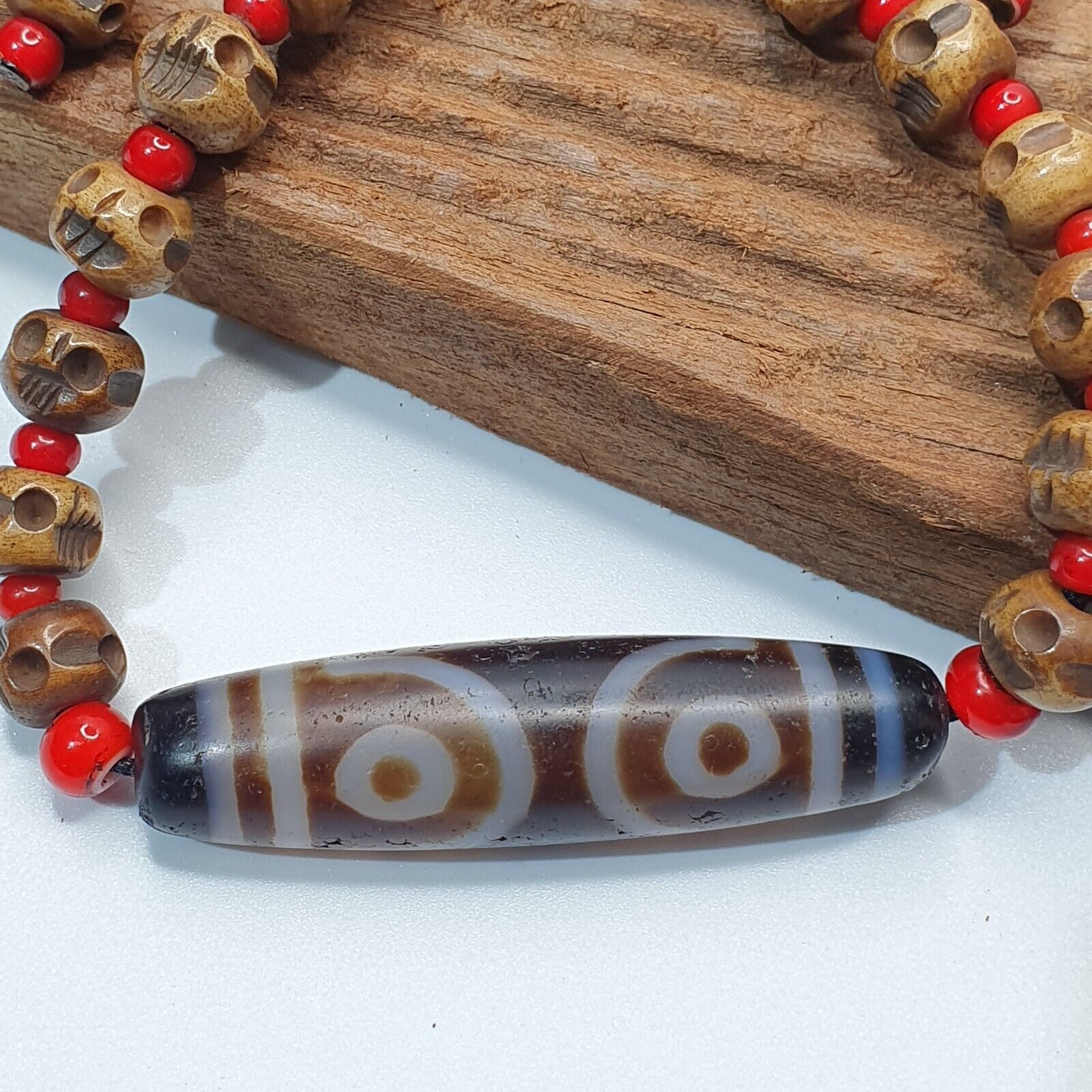 Vintage Old Himalayan Indo Tibetan Agate, carving Skull Beads Bracelet