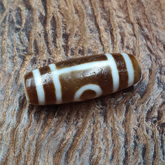 Tibetan Old 2 eyes Agate Dzi Bead Unique Pattern Amulet Pendant STB-14