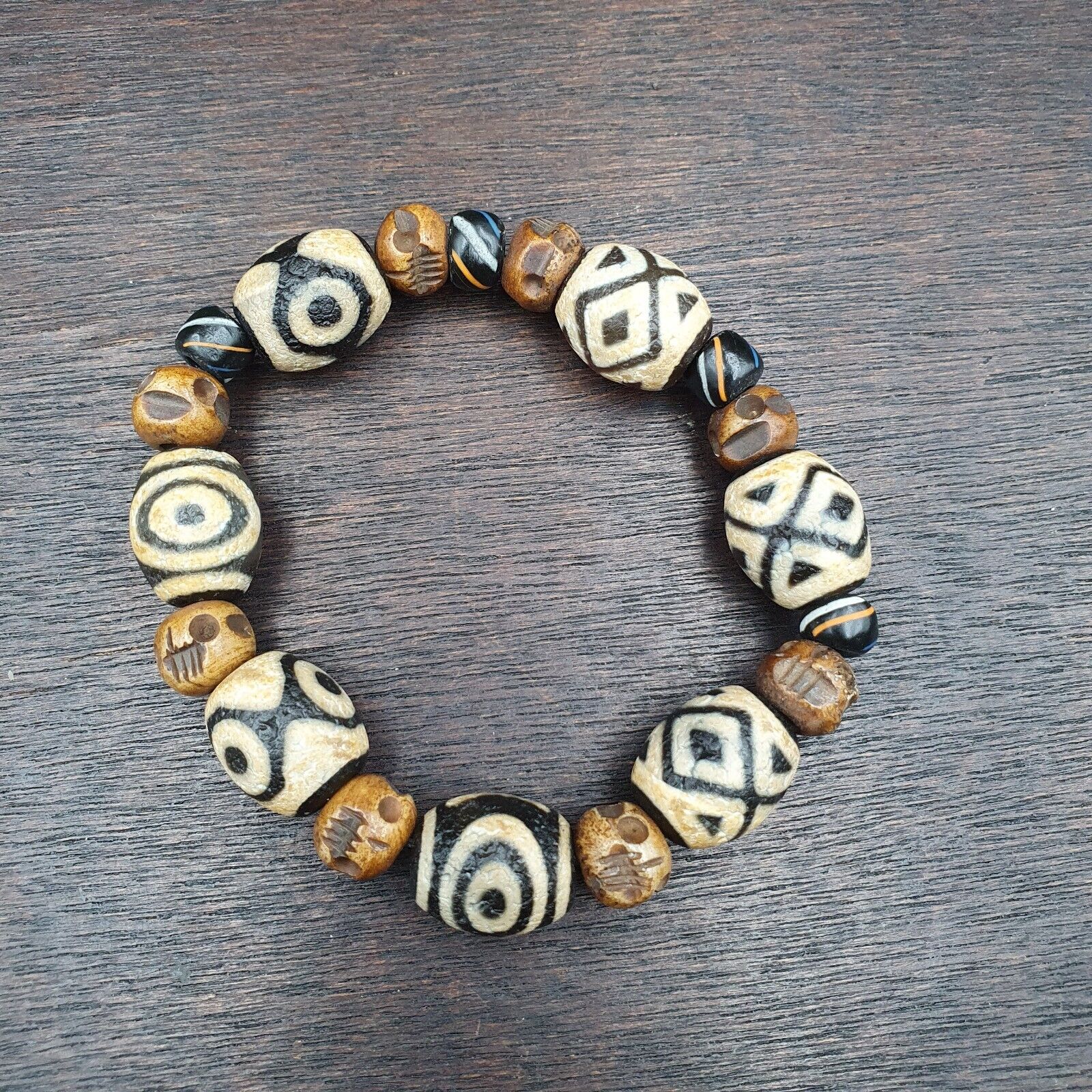 Very rare Tibetan dzi bead old amulet Agate Eyes pattern Tibet gzi bracelet