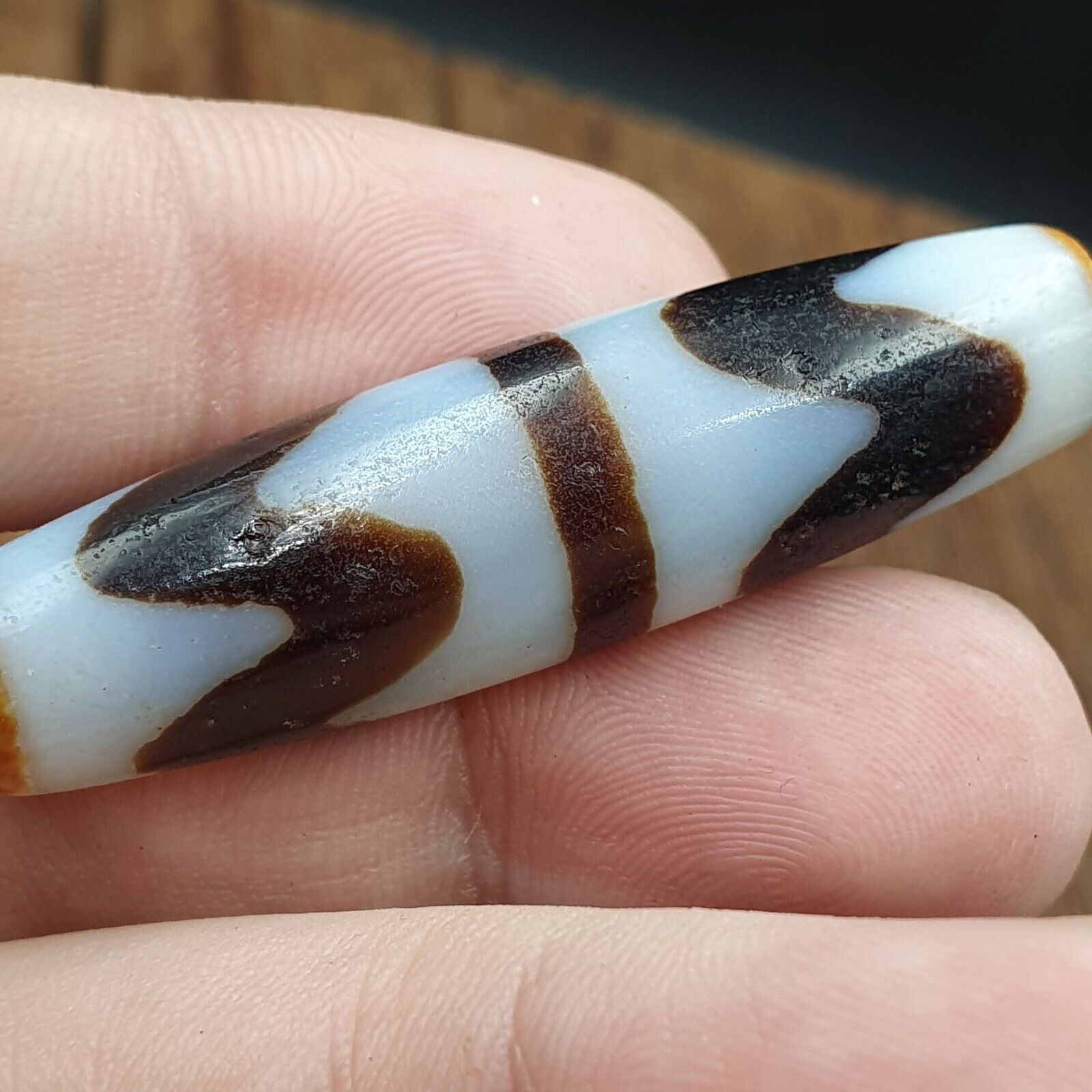 Himalayan Indo Tibetan Agate ZigZag Lines Bead unique Patterns Dzi Amulet