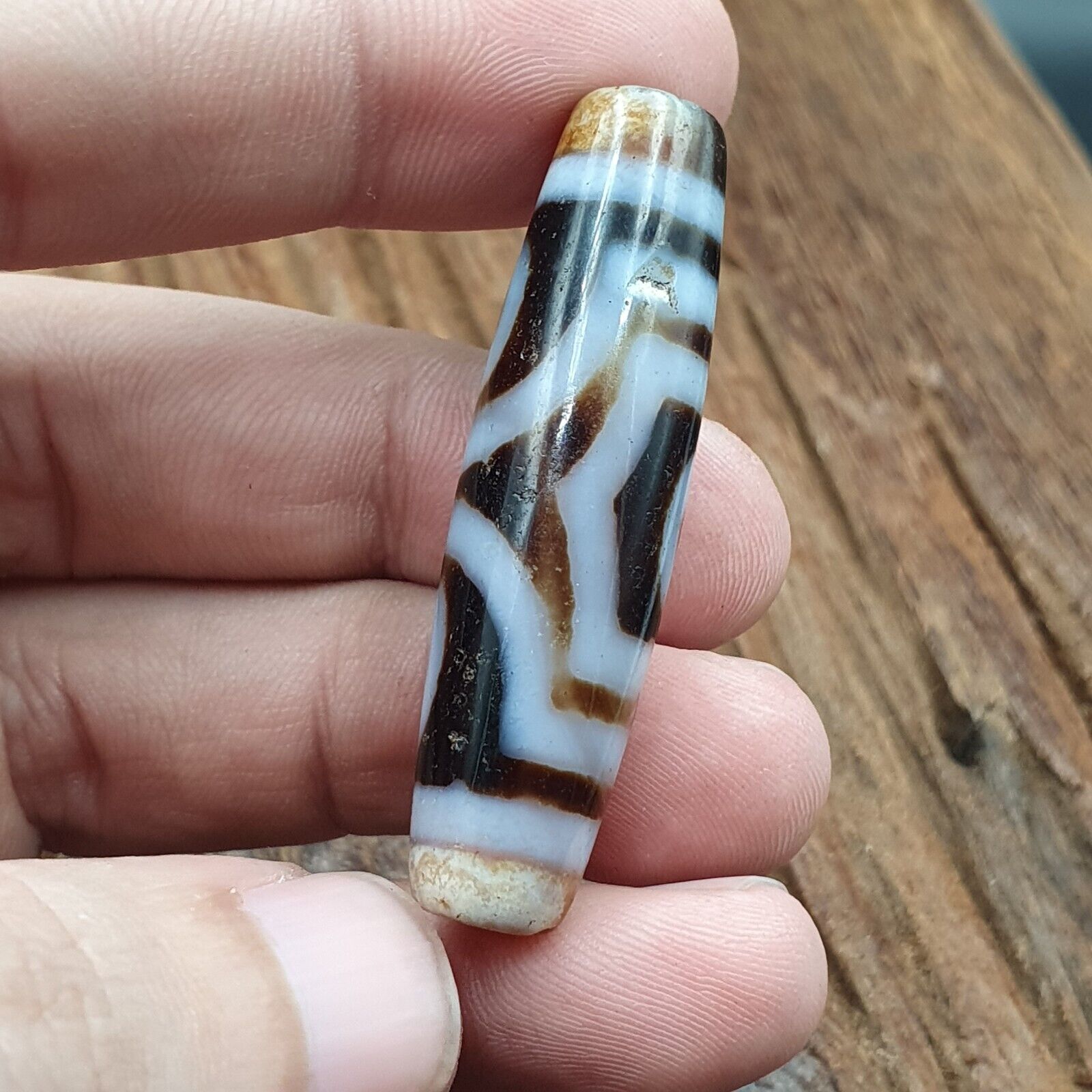 Himalayan Indo Tibetan Agate 3 eyes Lines Bead unique Patterns Dzi Amulet
