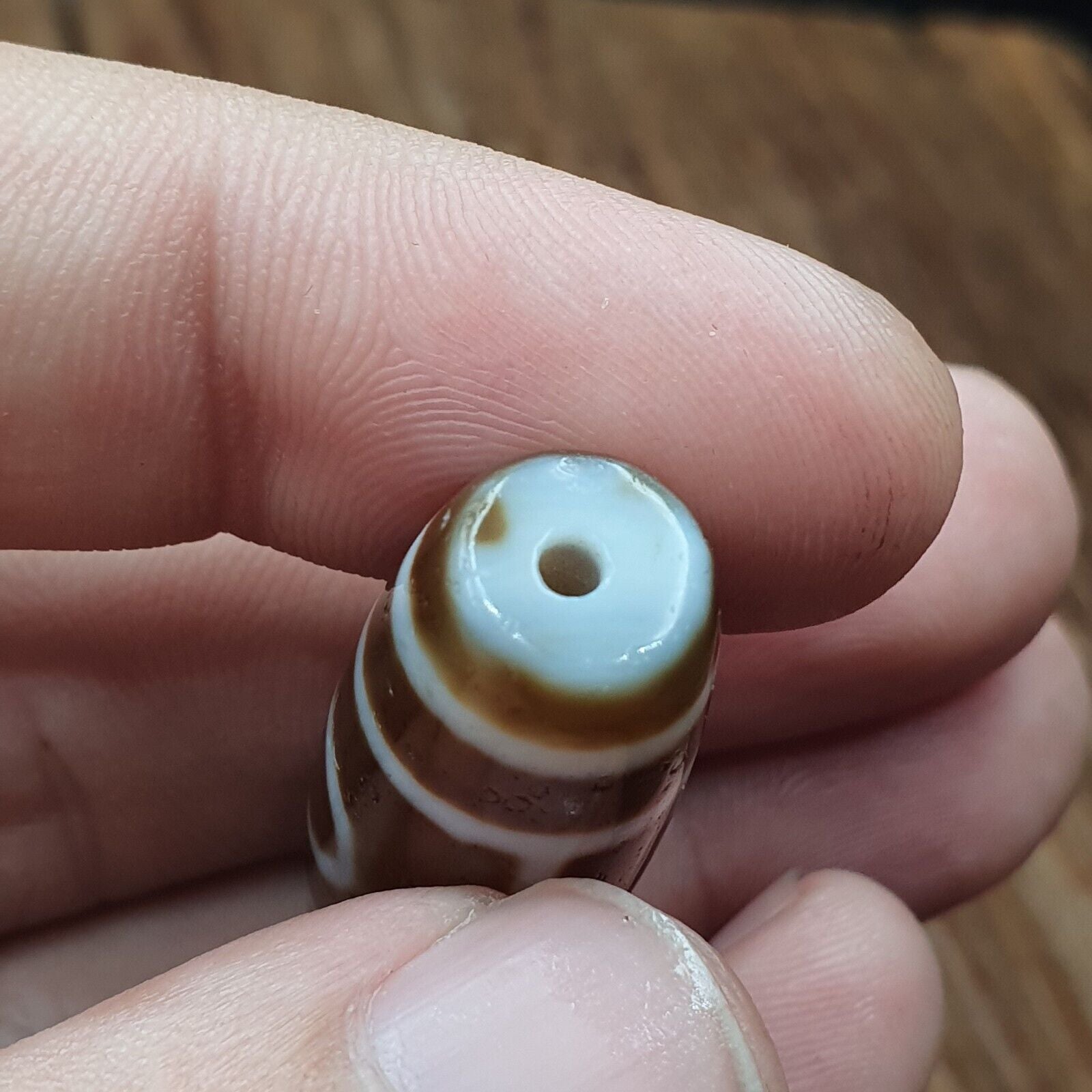 Tibetan Old 2 eyes Agate Dzi Bead Unique Pattern Amulet Pendant STB-14
