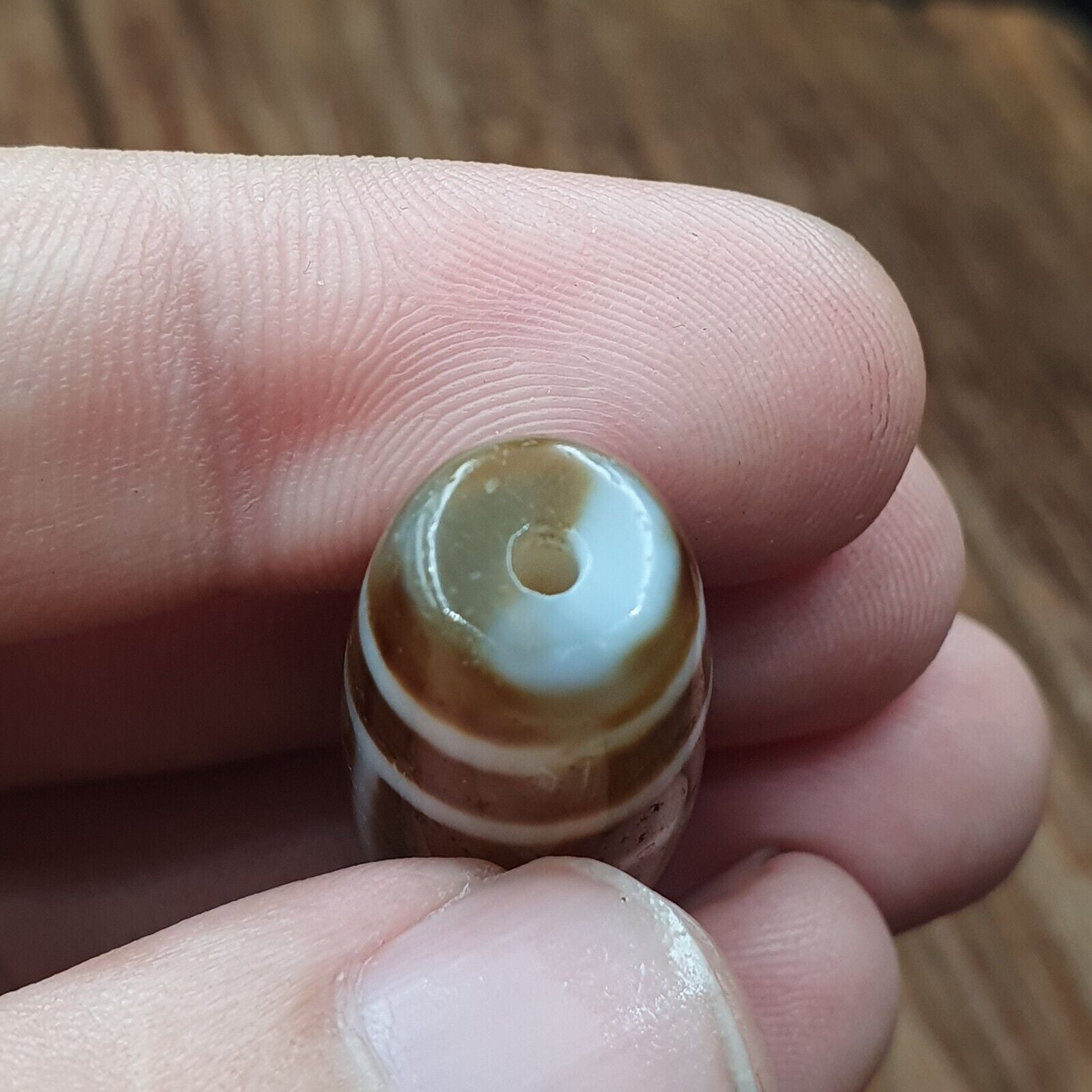 Tibetan Old 2 eyes Agate Dzi Bead Unique Pattern Amulet Pendant STB-14