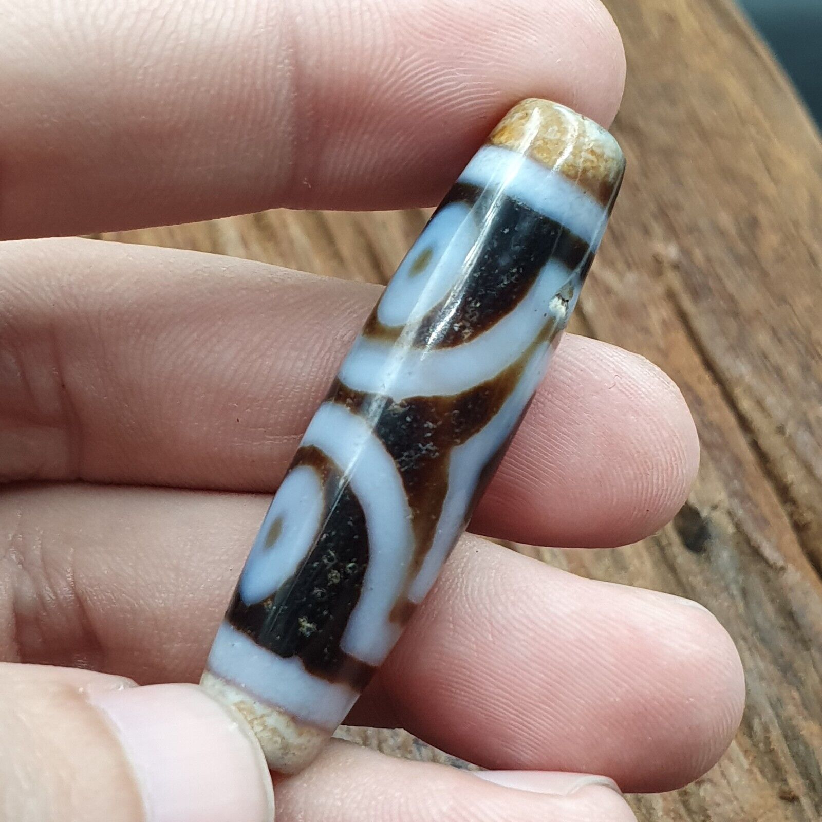 Himalayan Indo Tibetan Agate 3 eyes Lines Bead unique Patterns Dzi Amulet