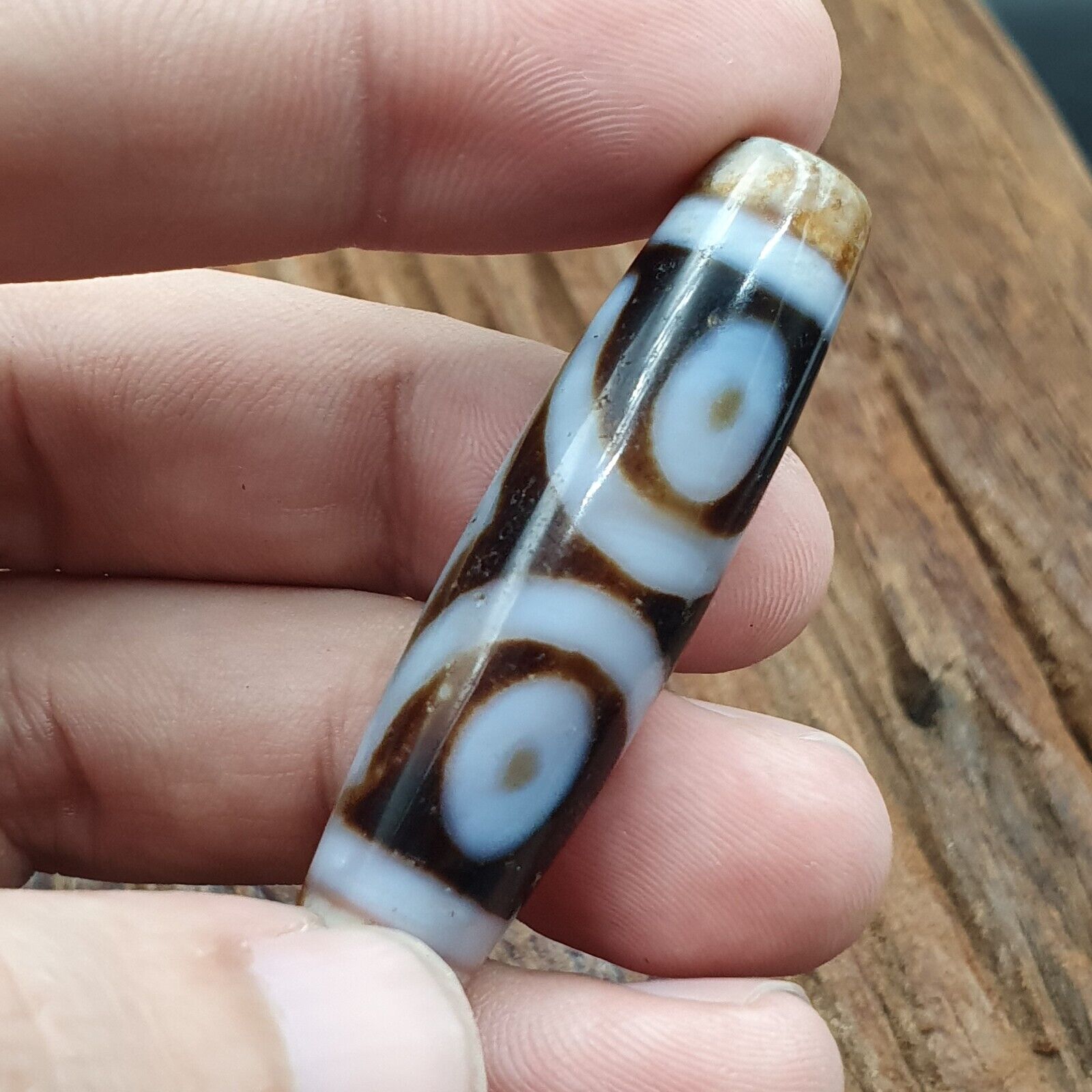 Himalayan Indo Tibetan Agate 3 eyes Lines Bead unique Patterns Dzi Amulet