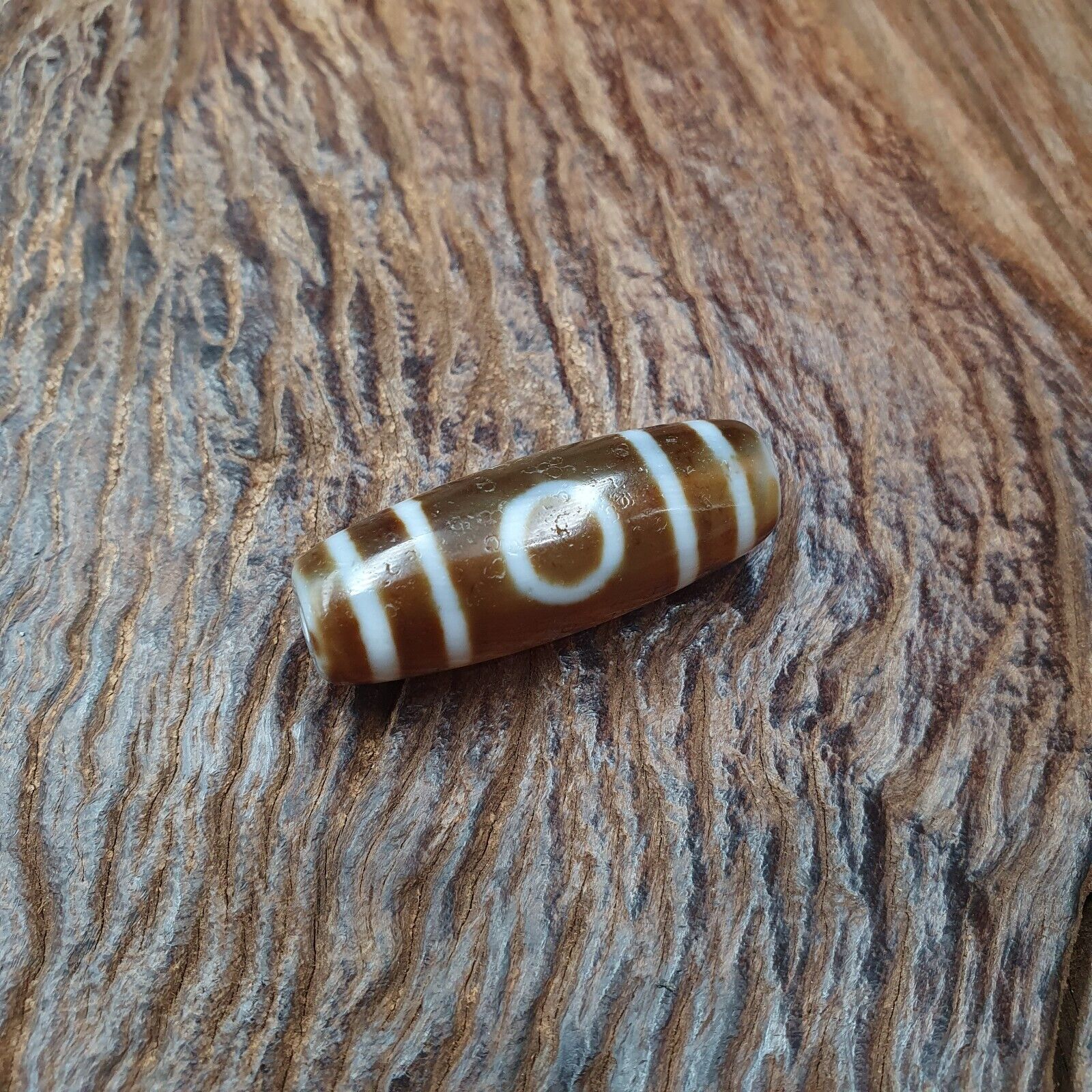 Tibetan Old 2 eyes Agate Dzi Bead Unique Pattern Amulet Pendant STB-14