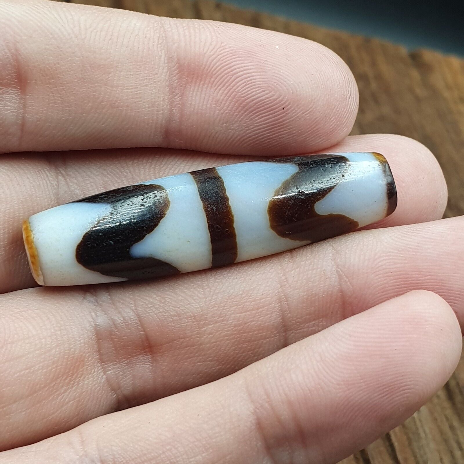 Himalayan Indo Tibetan Agate ZigZag Lines Bead unique Patterns Dzi Amulet