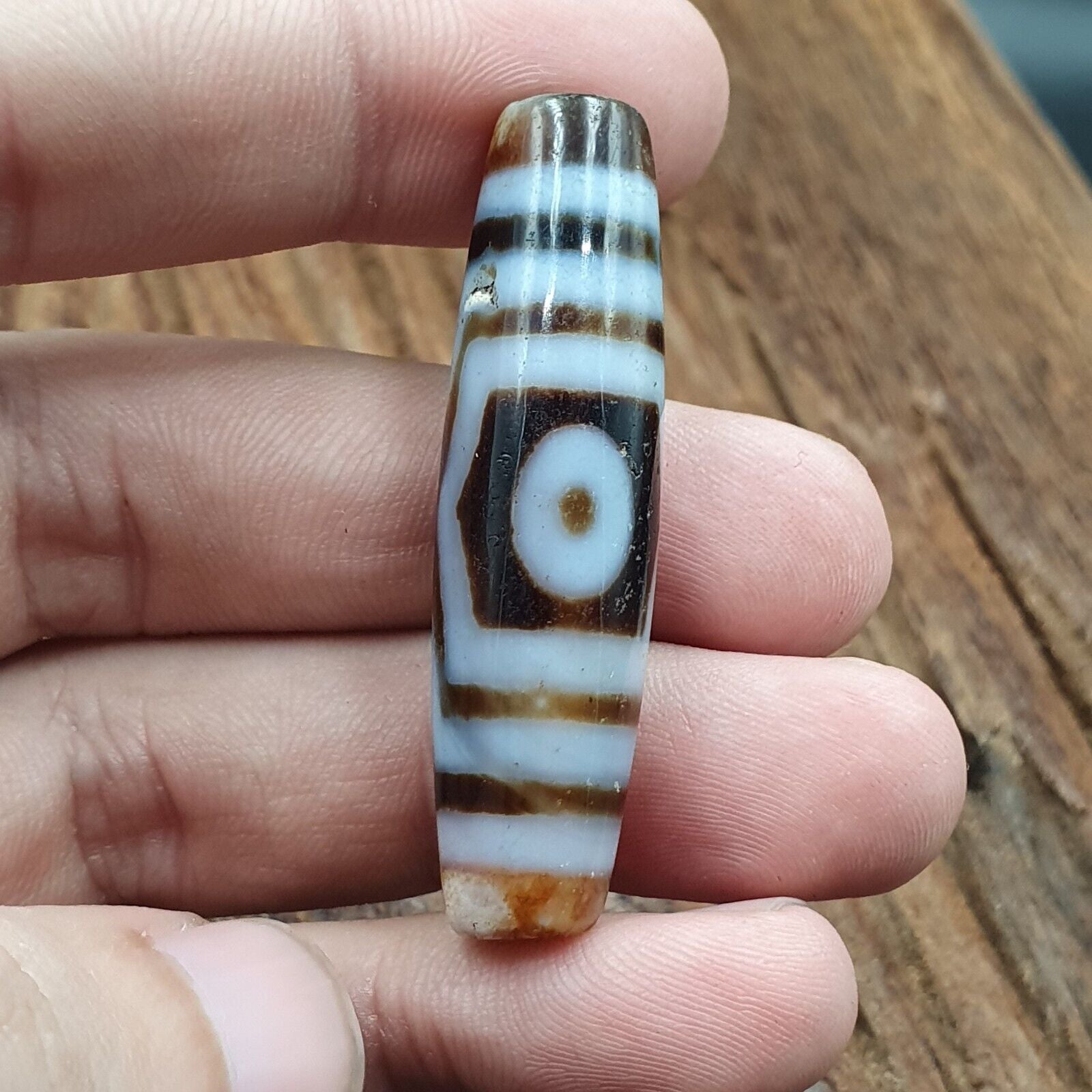 Himalayan Indo Tibetan Agate 3 eyes Lines Bead unique Patterns Dzi Amulet