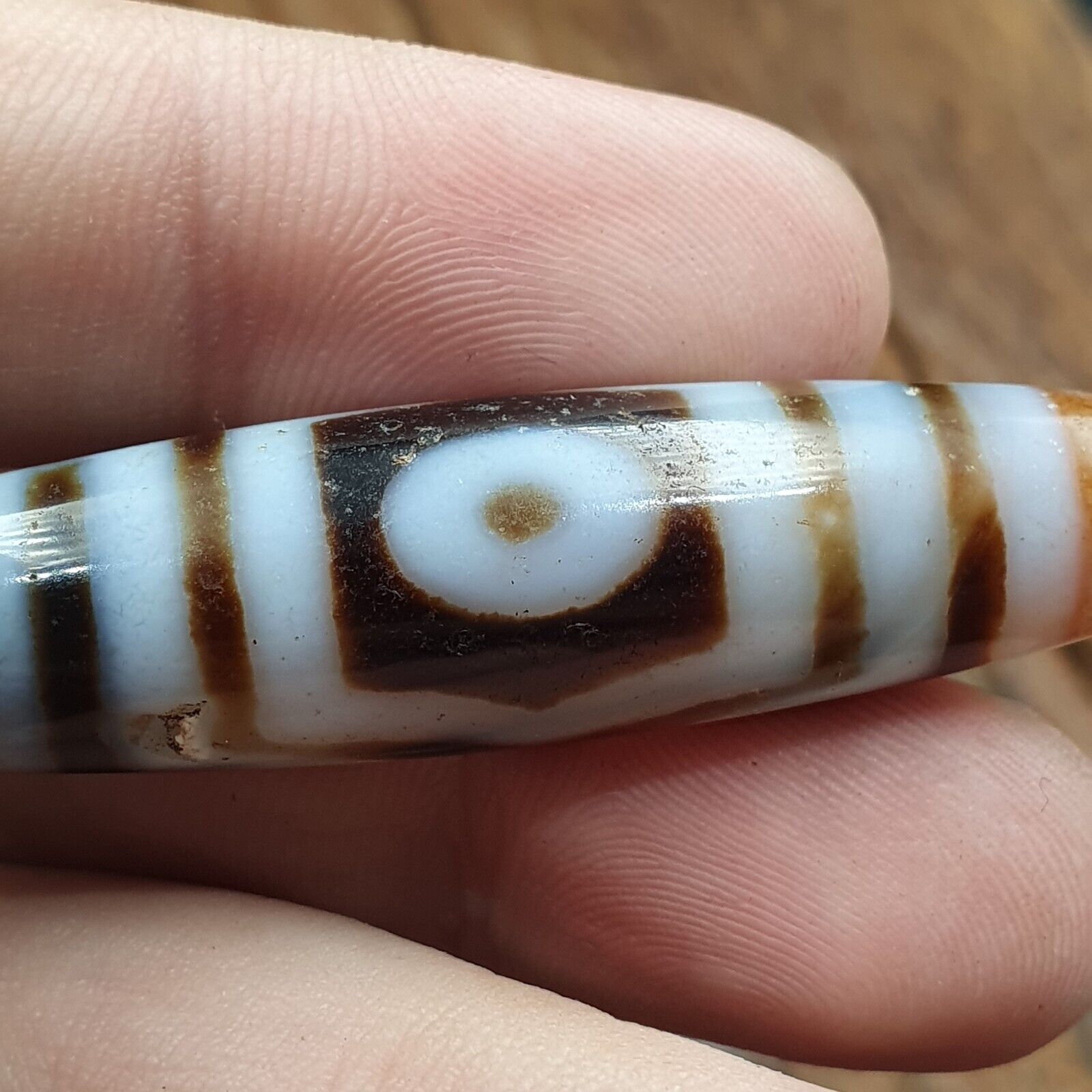 Himalayan Indo Tibetan Agate 3 eyes Lines Bead unique Patterns Dzi Amulet