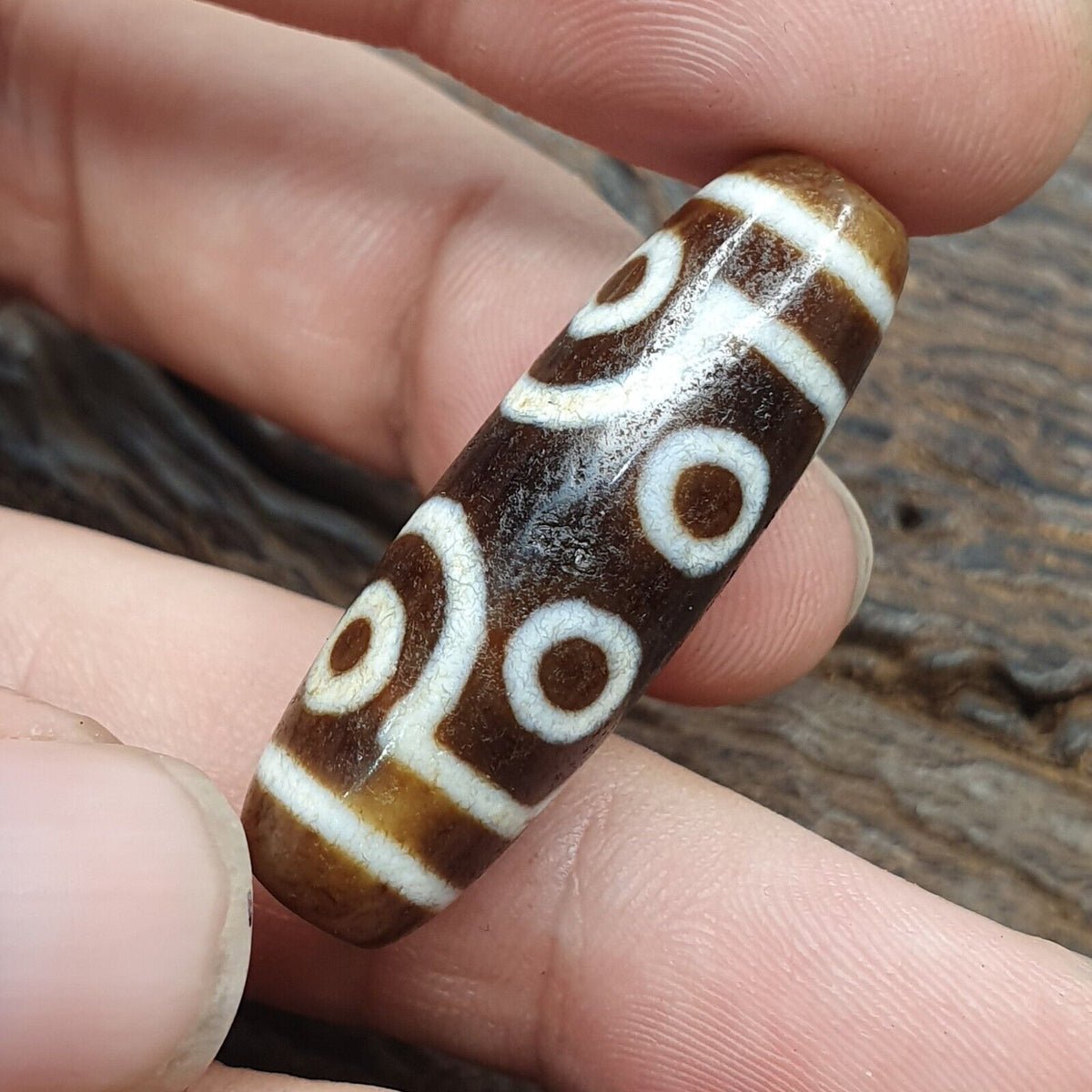 Vintage Tibetan Himalayan 4 Eyes Unique pattern Agate stone Dzi Bead Amulet CT7