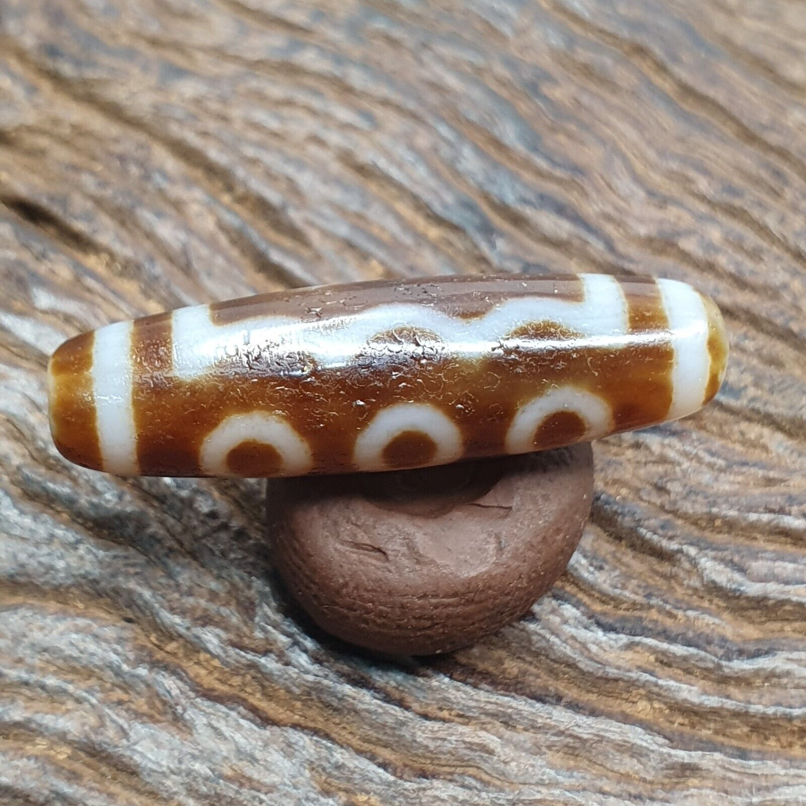 Vintage Tibetan Himalayan 5 Eyes Unique pattern Agate stone Dzi Bead Amulet CT8