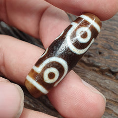 Vintage Tibetan Himalayan 4 Eyes Unique pattern Agate stone Dzi Bead Amulet CT7