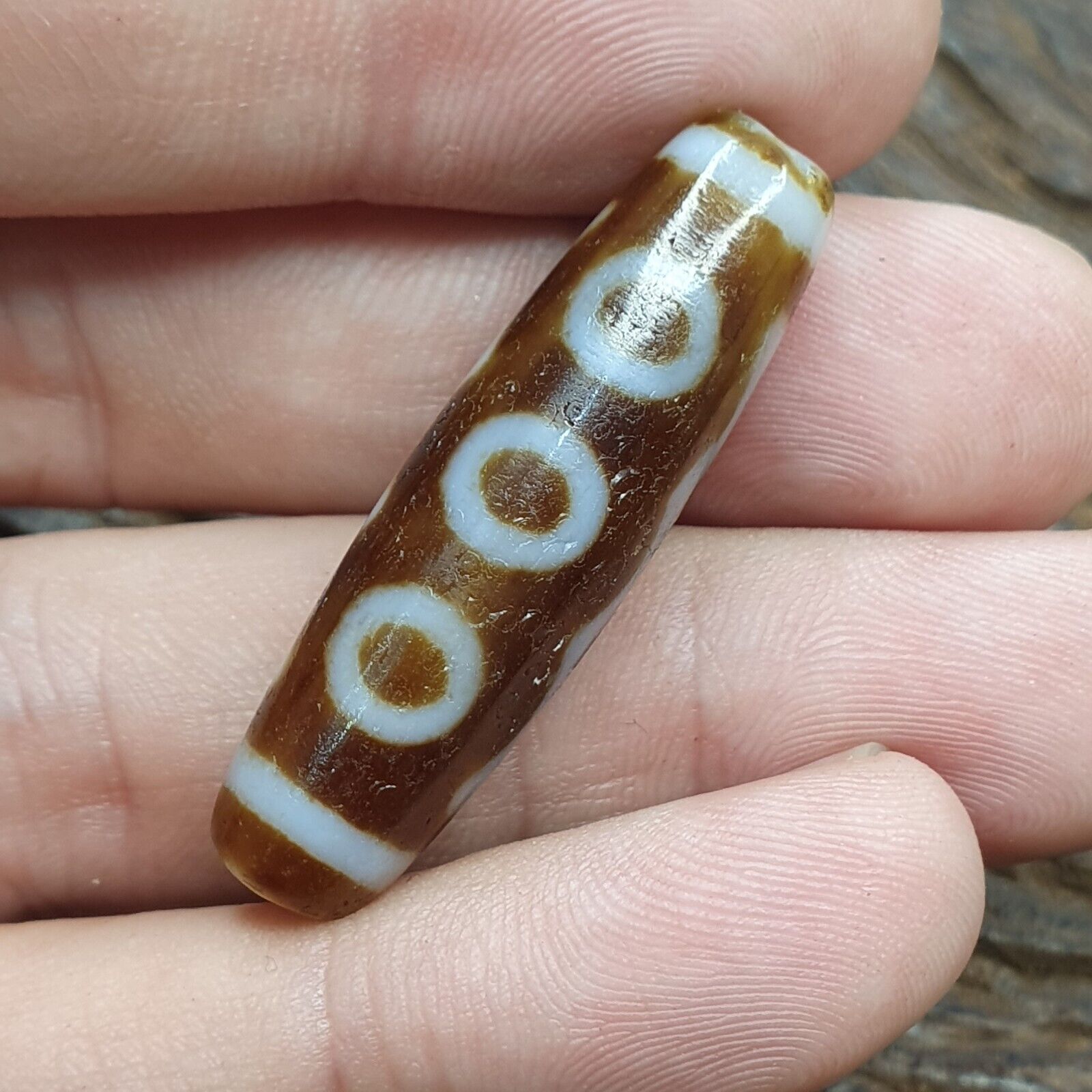 Vintage Tibetan Himalayan 5 Eyes Unique pattern Agate stone Dzi Bead Amulet CT8