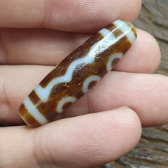 Vintage Tibetan Himalayan 5 Eyes Unique pattern Agate stone Dzi Bead Amulet CT8