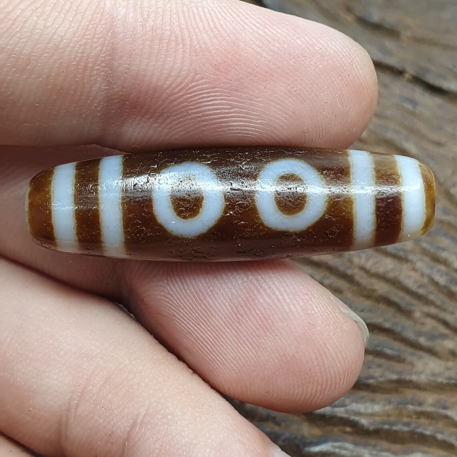 Vintage Tibetan Himalayan 5 Eyes Unique pattern Agate stone Dzi Bead Amulet CT8