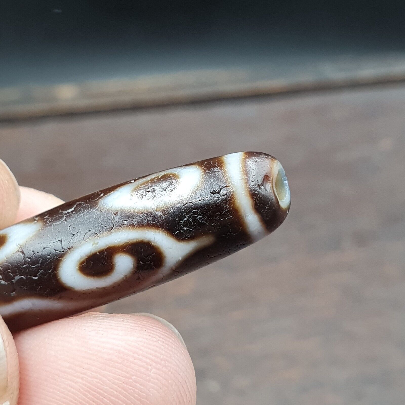Vintage Tibetan 4 Eyes Unique pattern Agate stone Dzi Bead Amulet CT-9