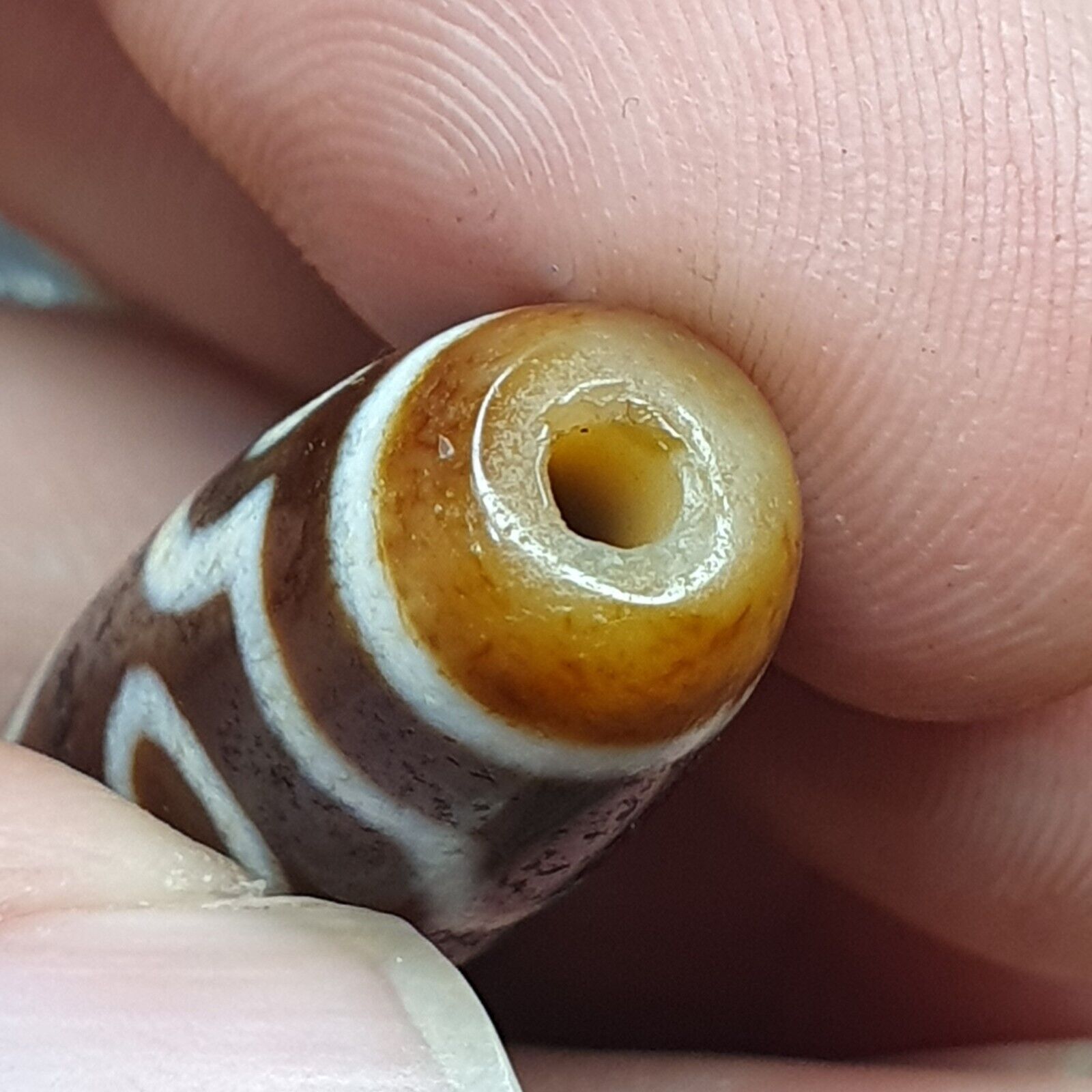 Vintage Tibetan Himalayan 4 Eyes Unique pattern Agate stone Dzi Bead Amulet CT7