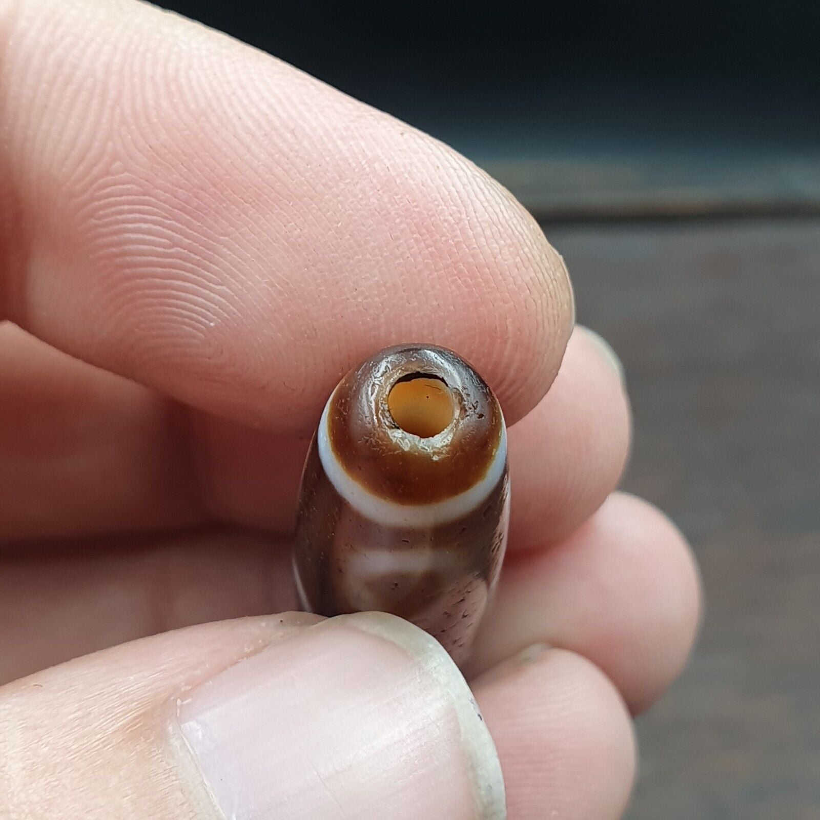 Vintage Tibetan 4 Eyes Unique pattern Agate stone Dzi Bead Amulet CT-9