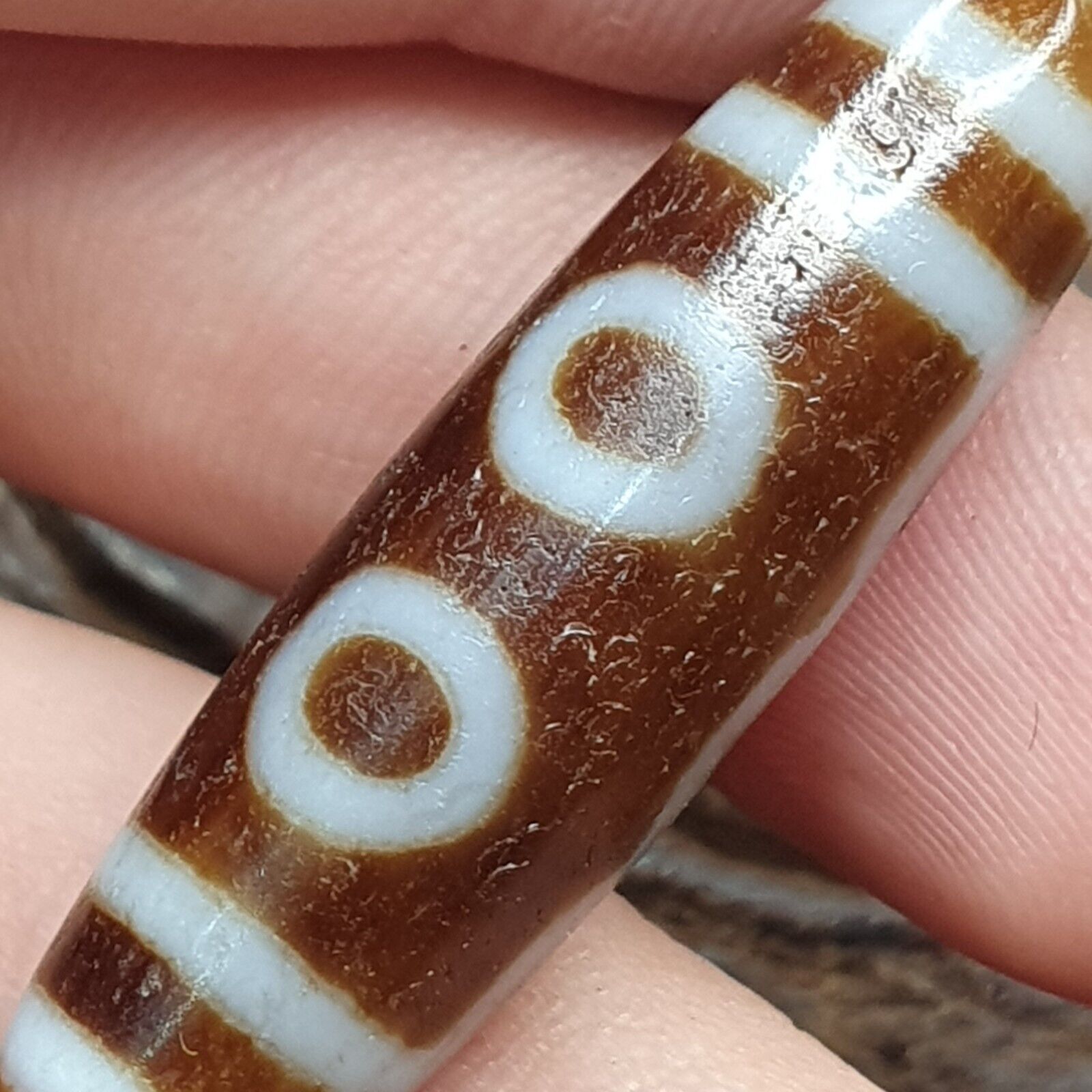 Vintage Tibetan Himalayan 5 Eyes Unique pattern Agate stone Dzi Bead Amulet CT8