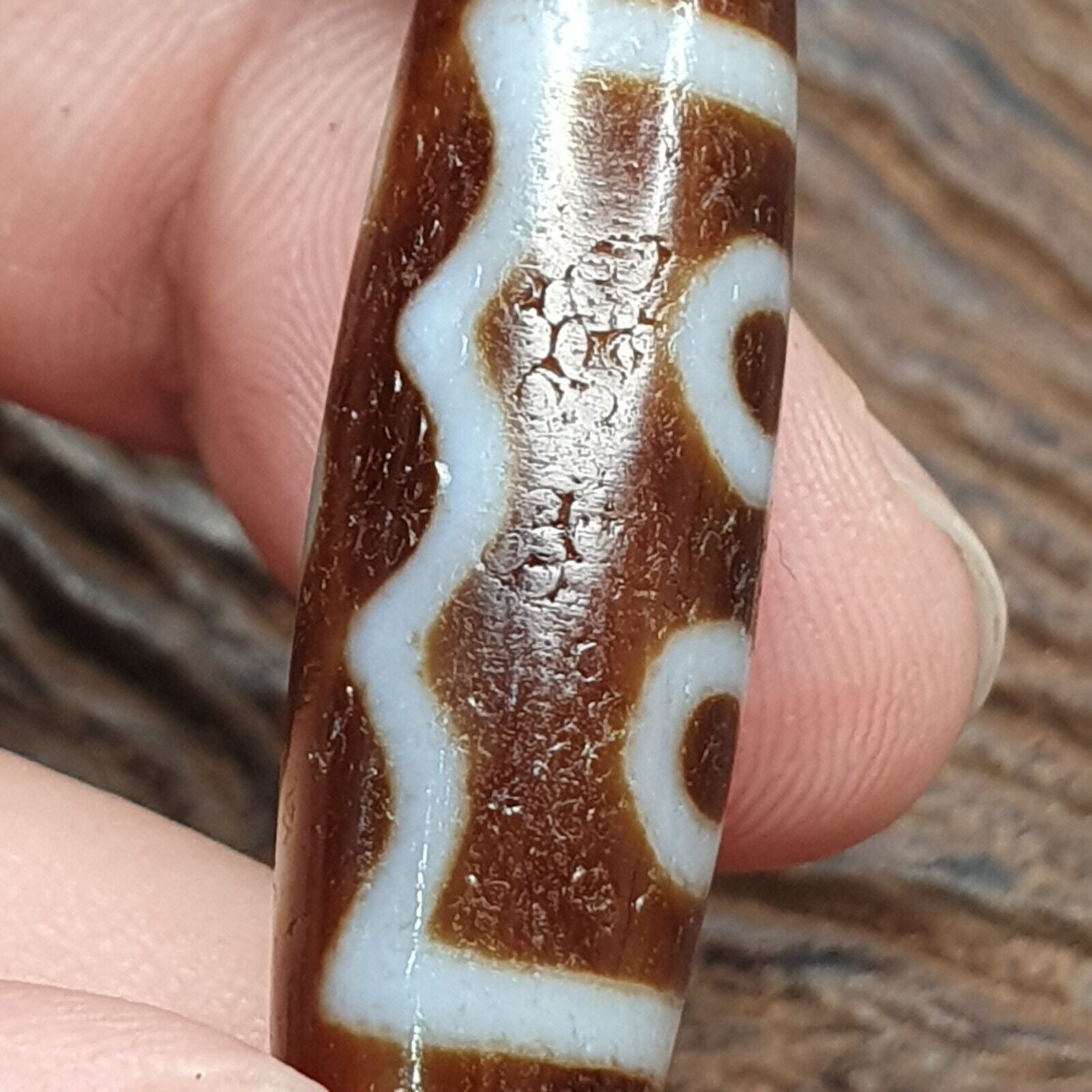 Vintage Tibetan Himalayan 5 Eyes Unique pattern Agate stone Dzi Bead Amulet CT8