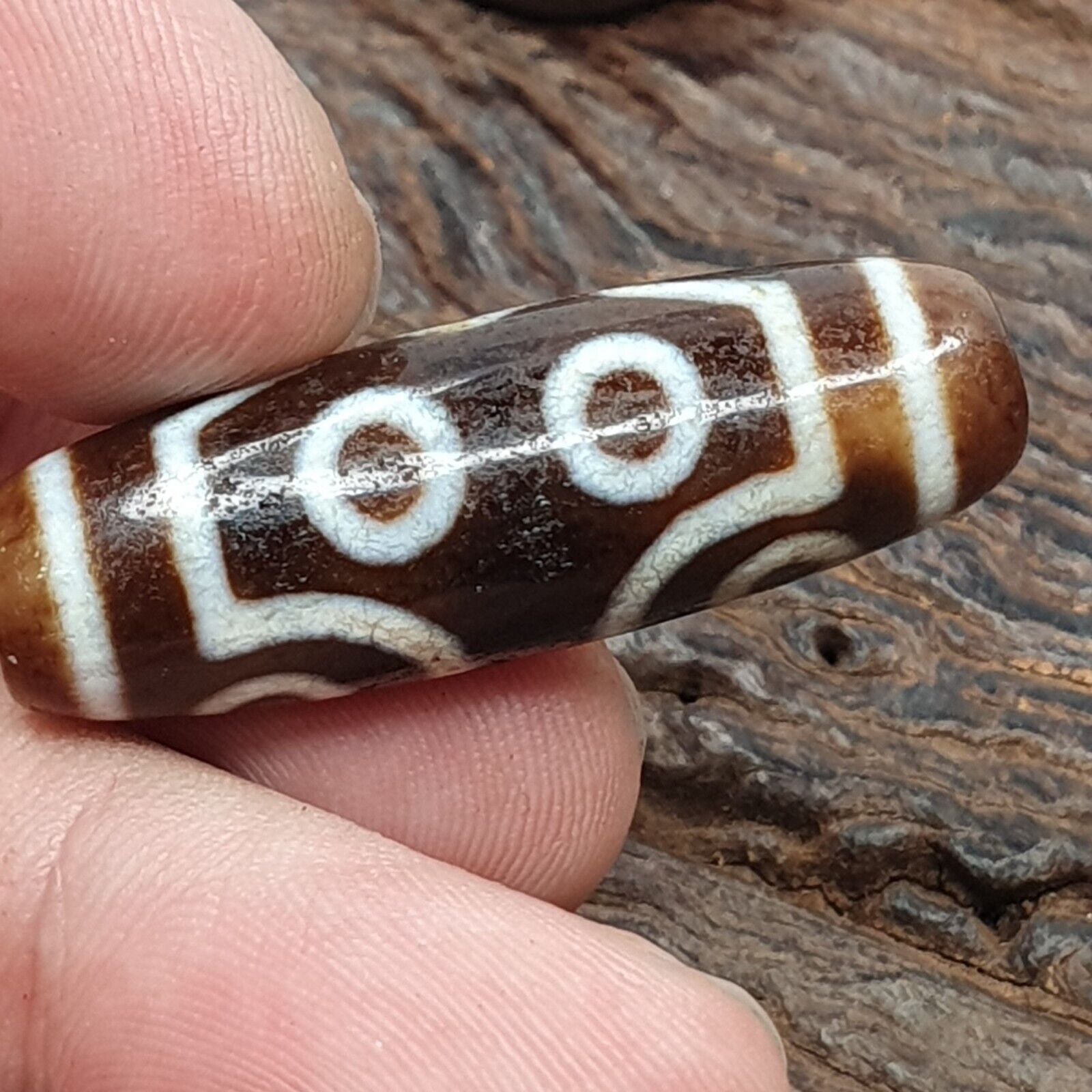 Vintage Tibetan Himalayan 4 Eyes Unique pattern Agate stone Dzi Bead Amulet CT7