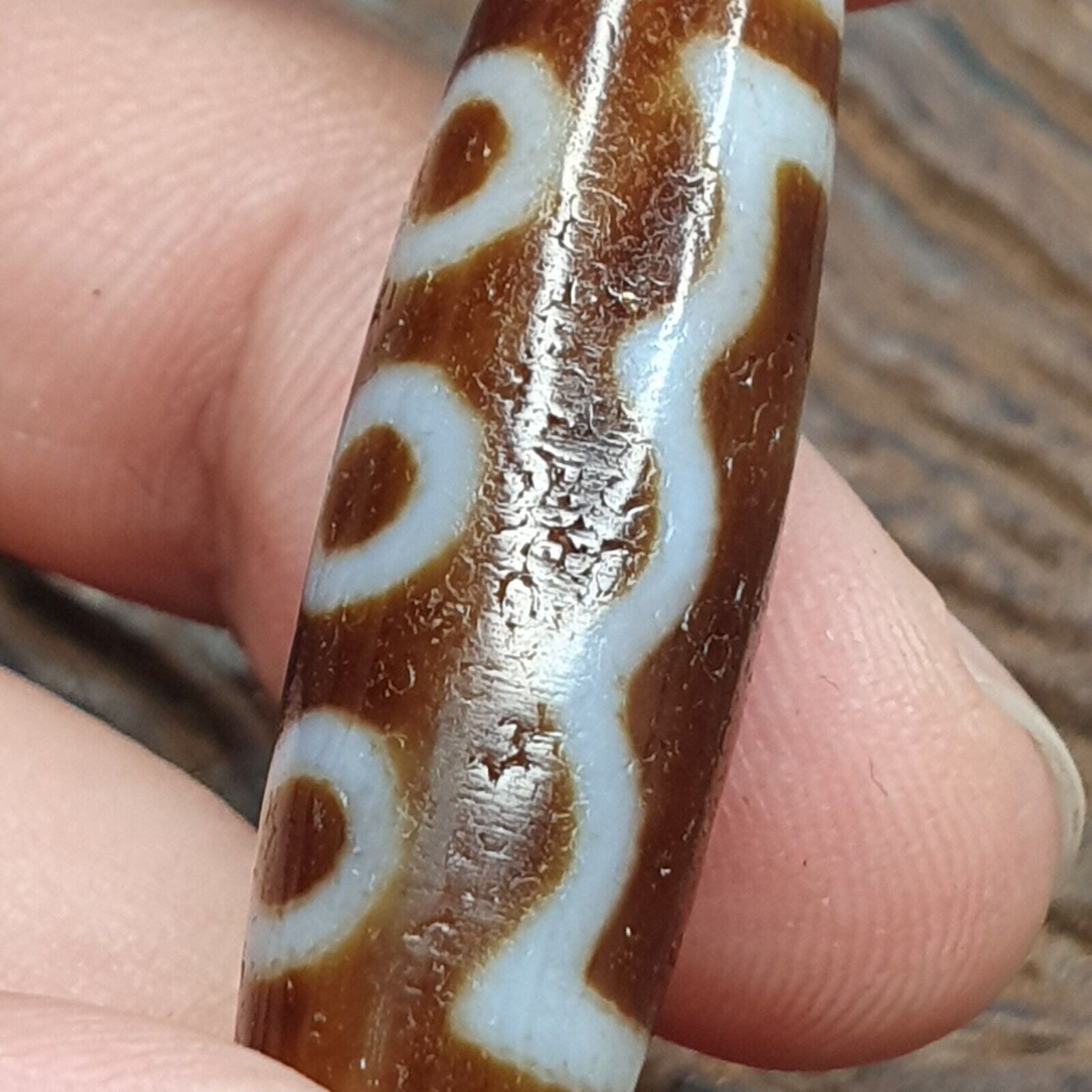 Vintage Tibetan Himalayan 5 Eyes Unique pattern Agate stone Dzi Bead Amulet CT8