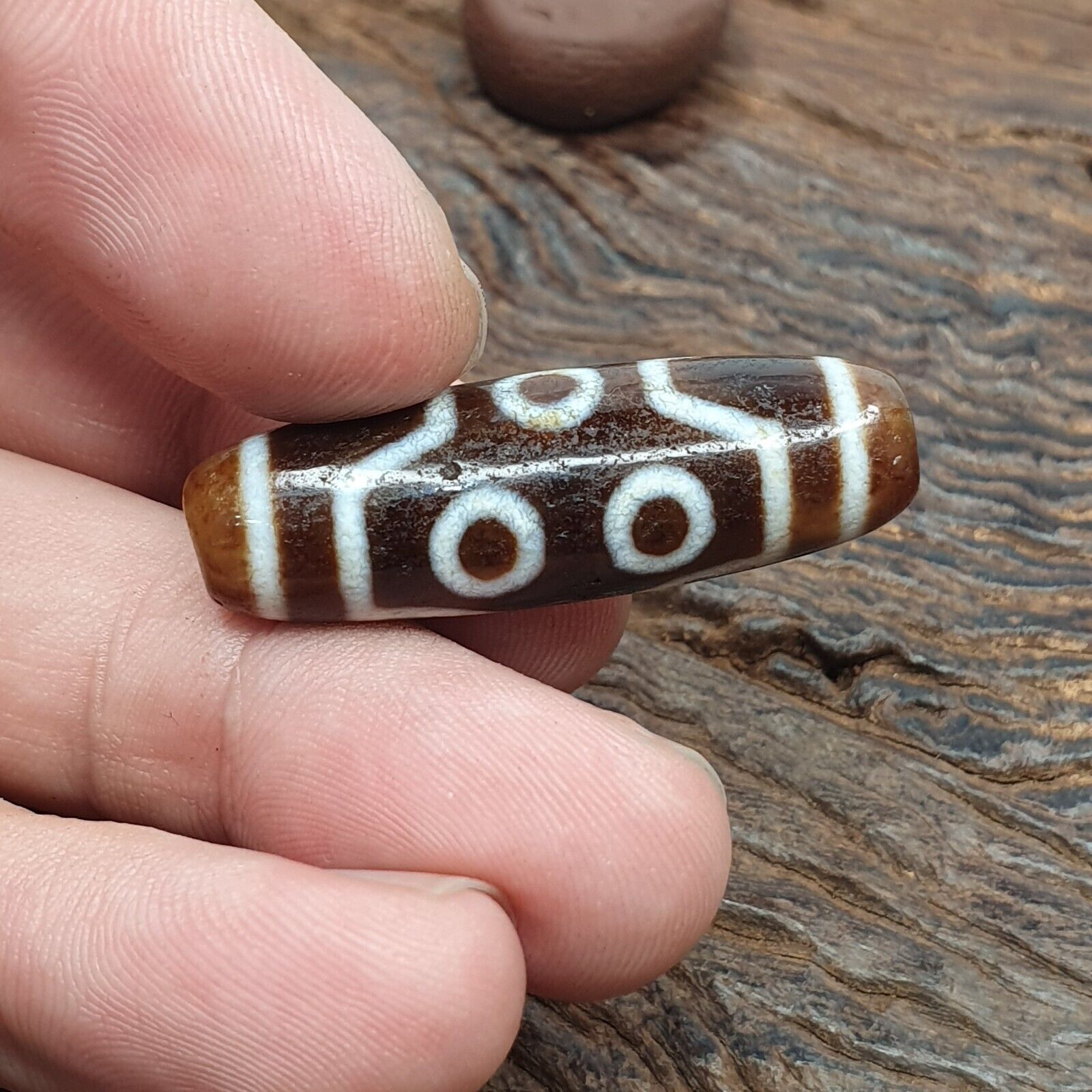 Vintage Tibetan Himalayan 4 Eyes Unique pattern Agate stone Dzi Bead Amulet CT7